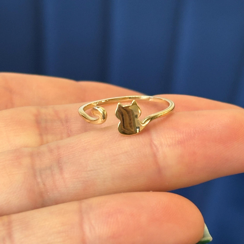 14k Yellow Gold Cat Cuff Ring