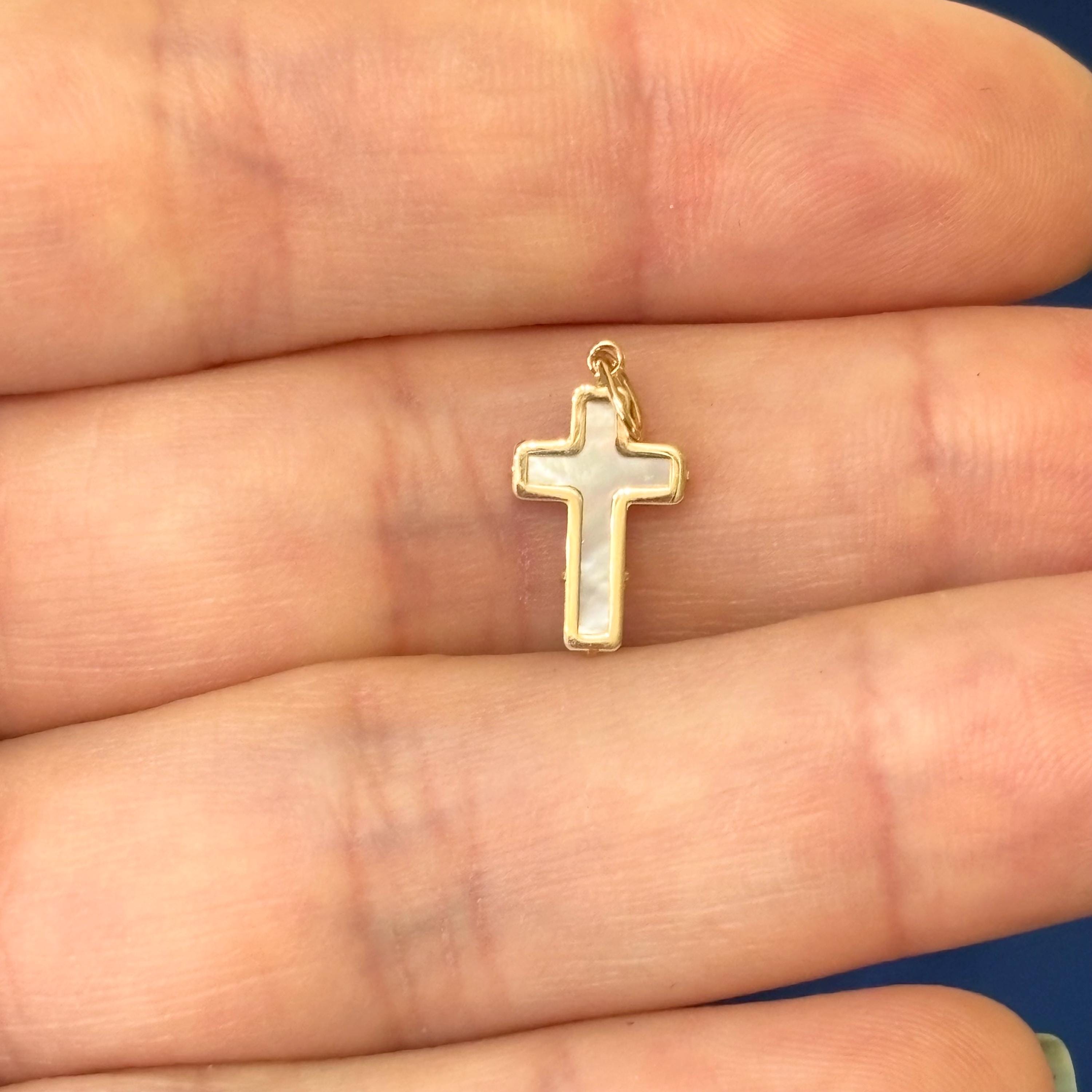 14K Yellow Gold and Mother of Pearl Cross Pendant
