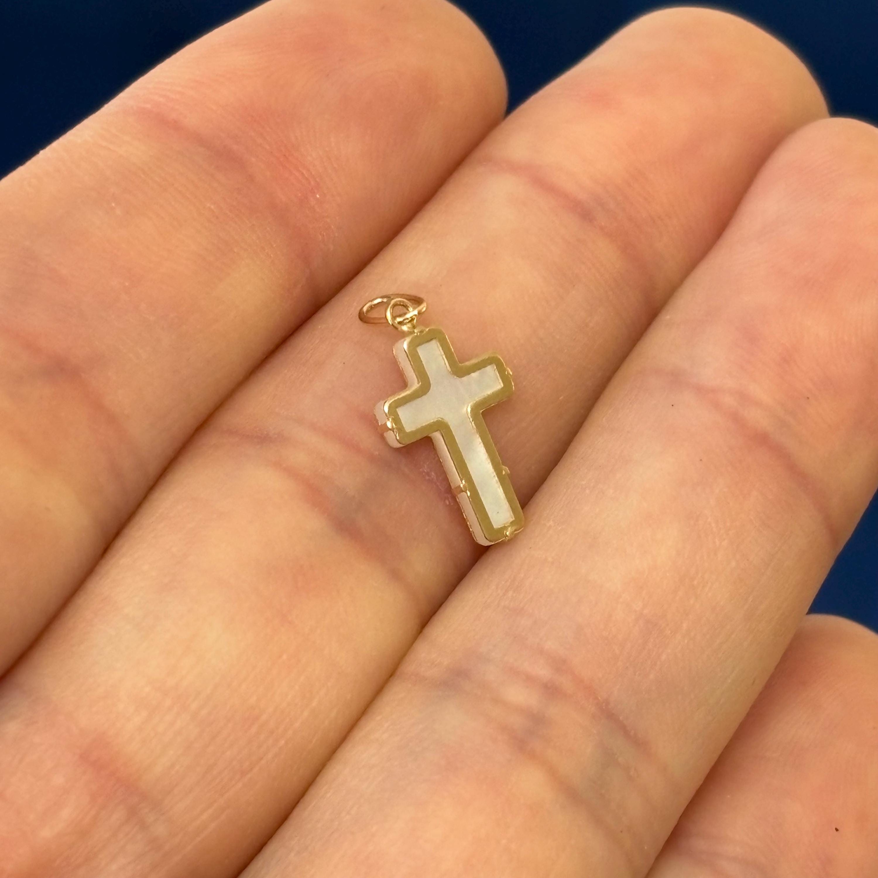 14K Yellow Gold and Mother of Pearl Cross Pendant