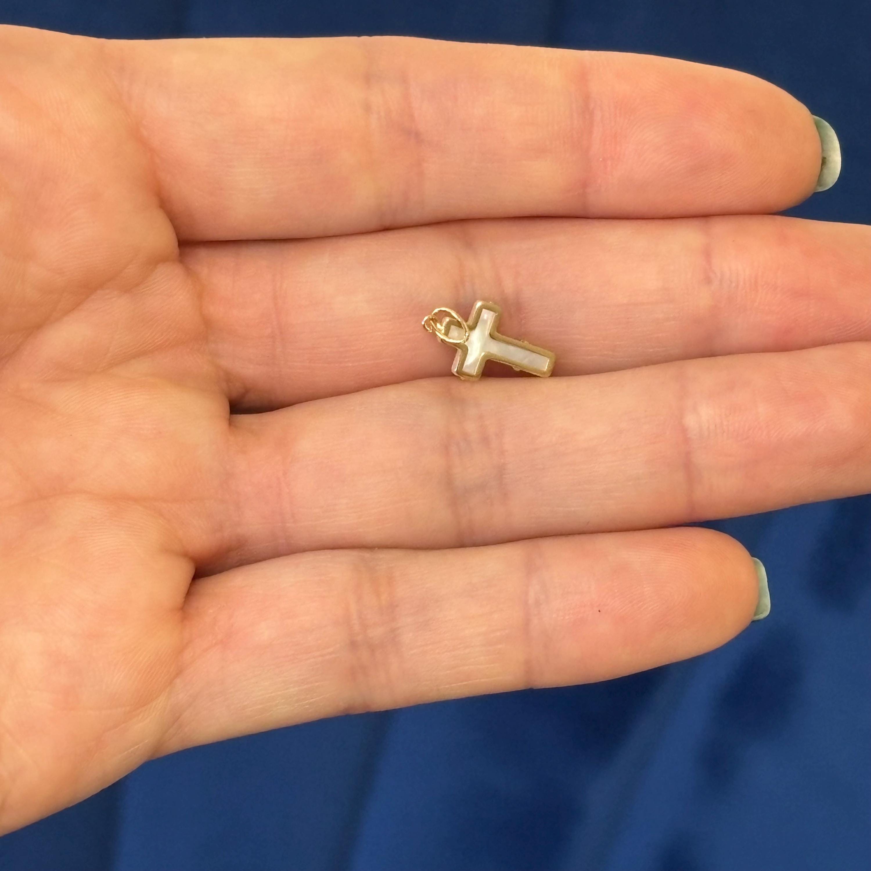 14K Yellow Gold and Mother of Pearl Cross Pendant
