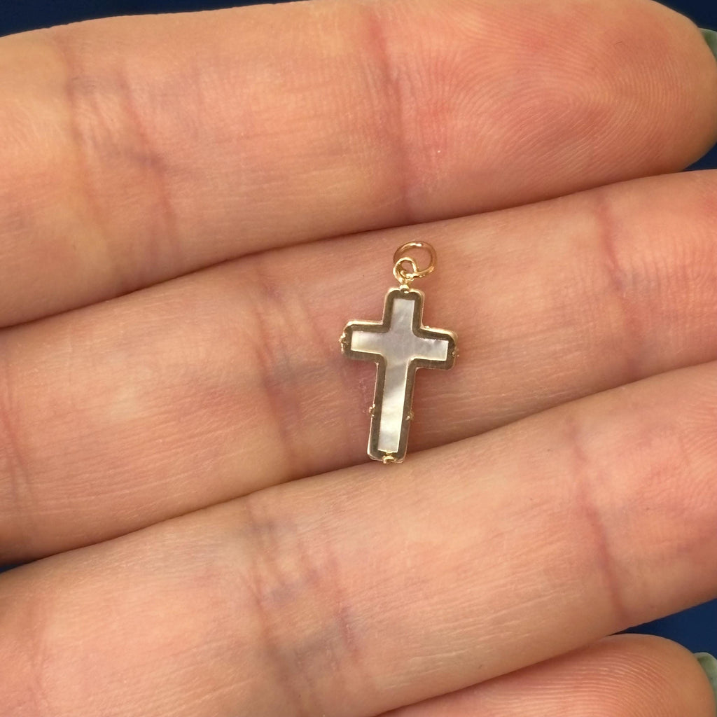 14K Yellow Gold and Mother of Pearl Cross Pendant