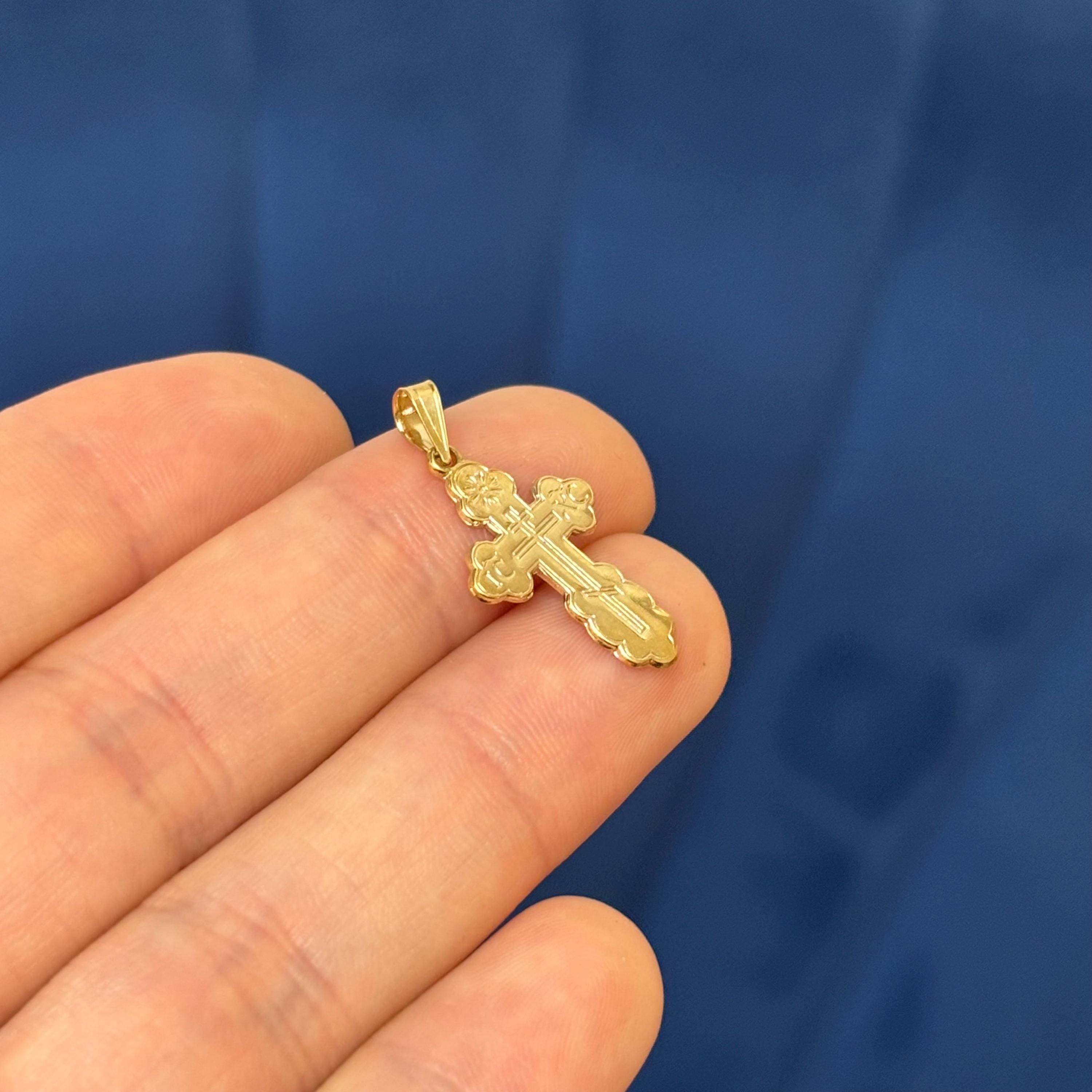 14k Gold Eastern Orthodox Cross Pendant 22mm