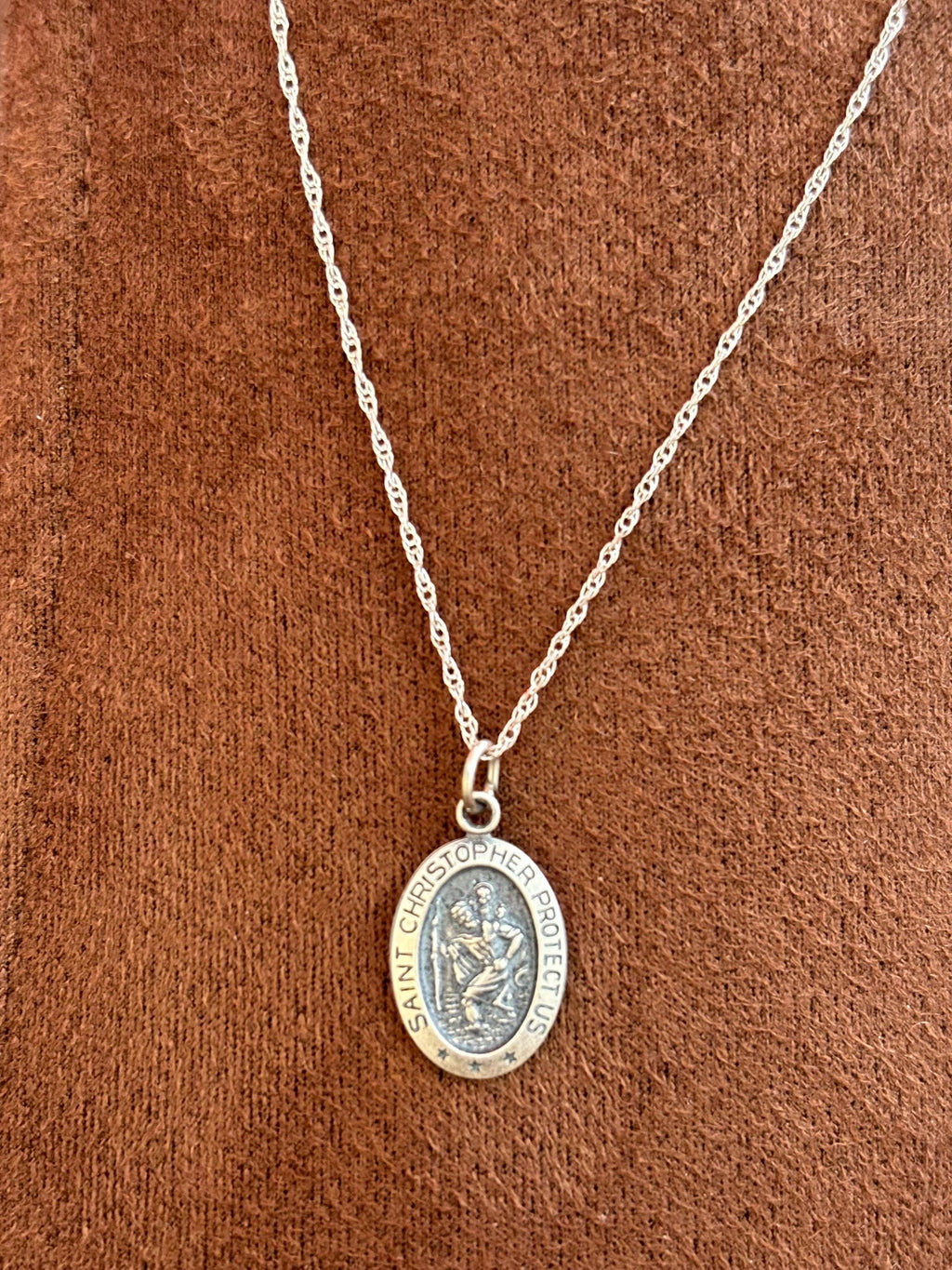 Sterling Silver St Christopher Oval Charm Pendant 18mm x 10mm Small with 18”Necklace