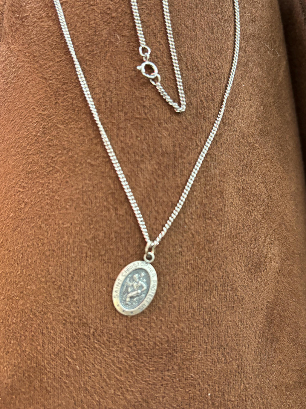 Sterling Silver St Christopher Oval Charm Pendant 18mm x 10mm Small with 18”Necklace