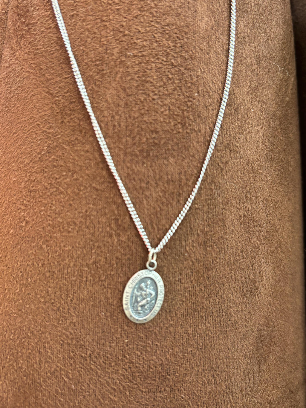 Sterling Silver St Christopher Oval Charm Pendant 18mm x 10mm Small with 18”Necklace