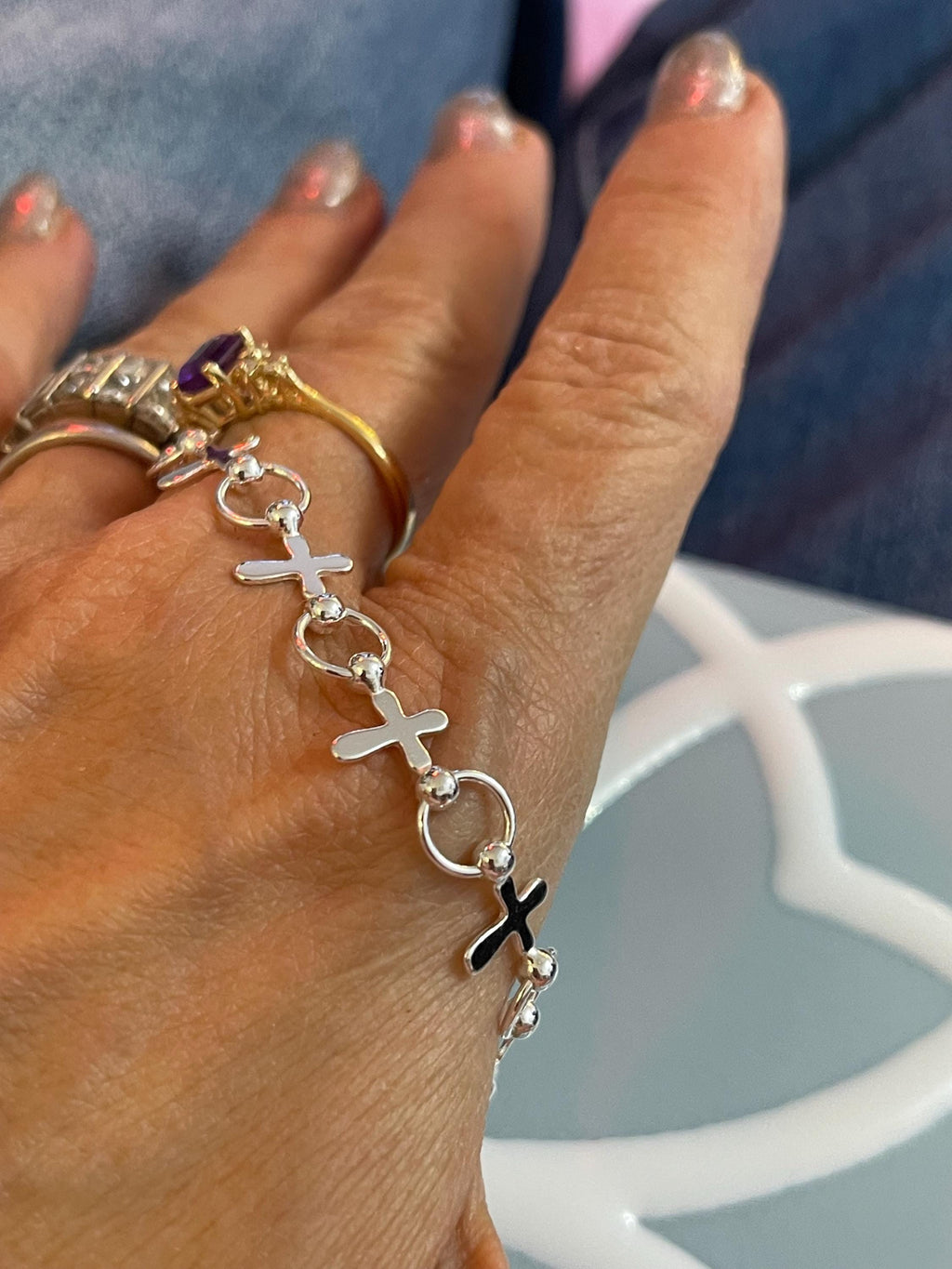 Sterling Silver Bracelet with Crosses