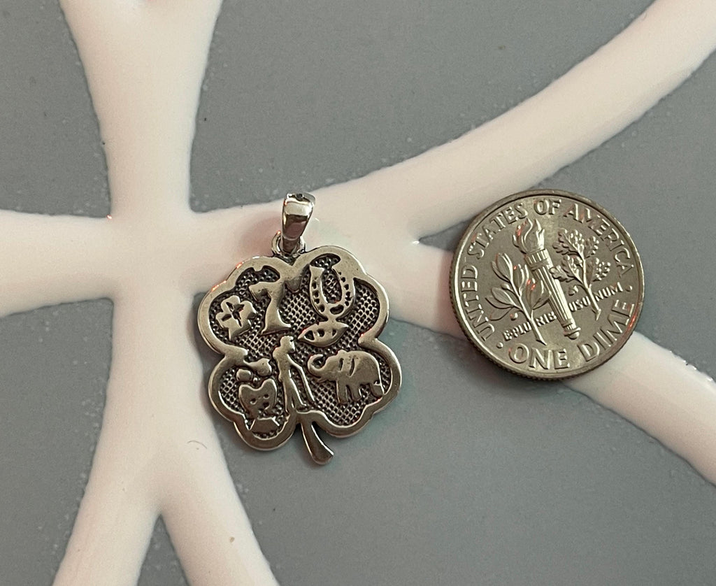 Sterling Silver Antiqued Good Luck Clover Charm Pendant