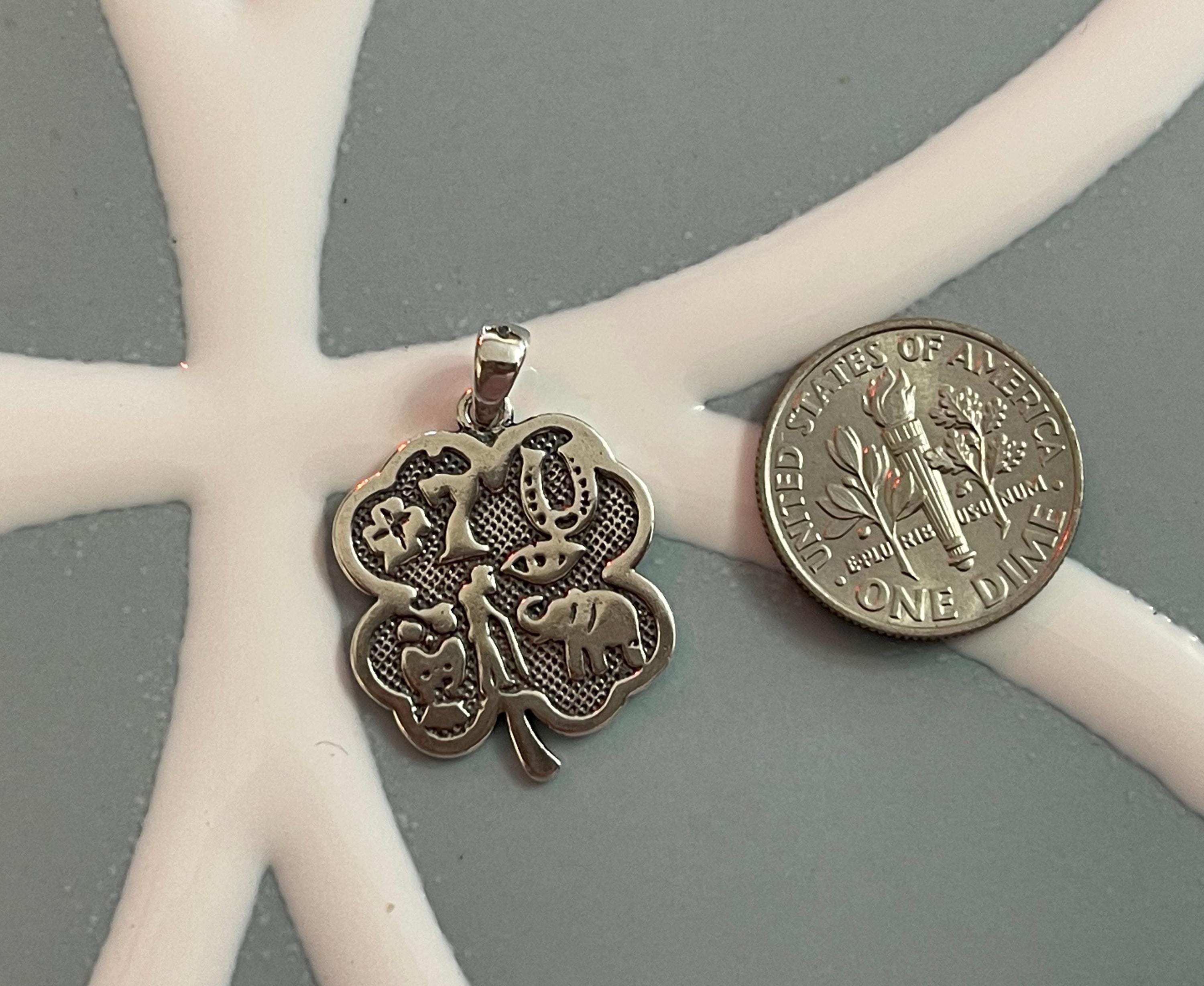 Sterling Silver Antiqued Good Luck Clover Charm Pendant