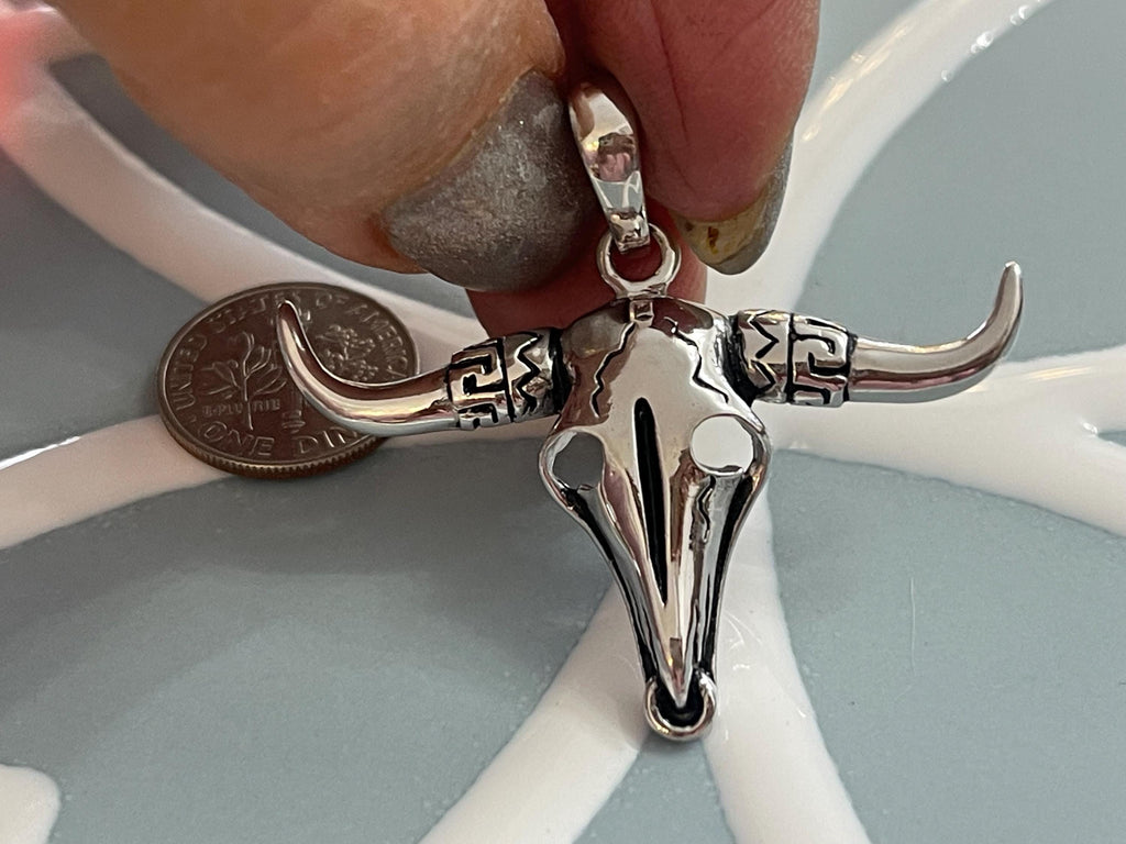 Sterling Silver Antiqued Bull Skull Pendant