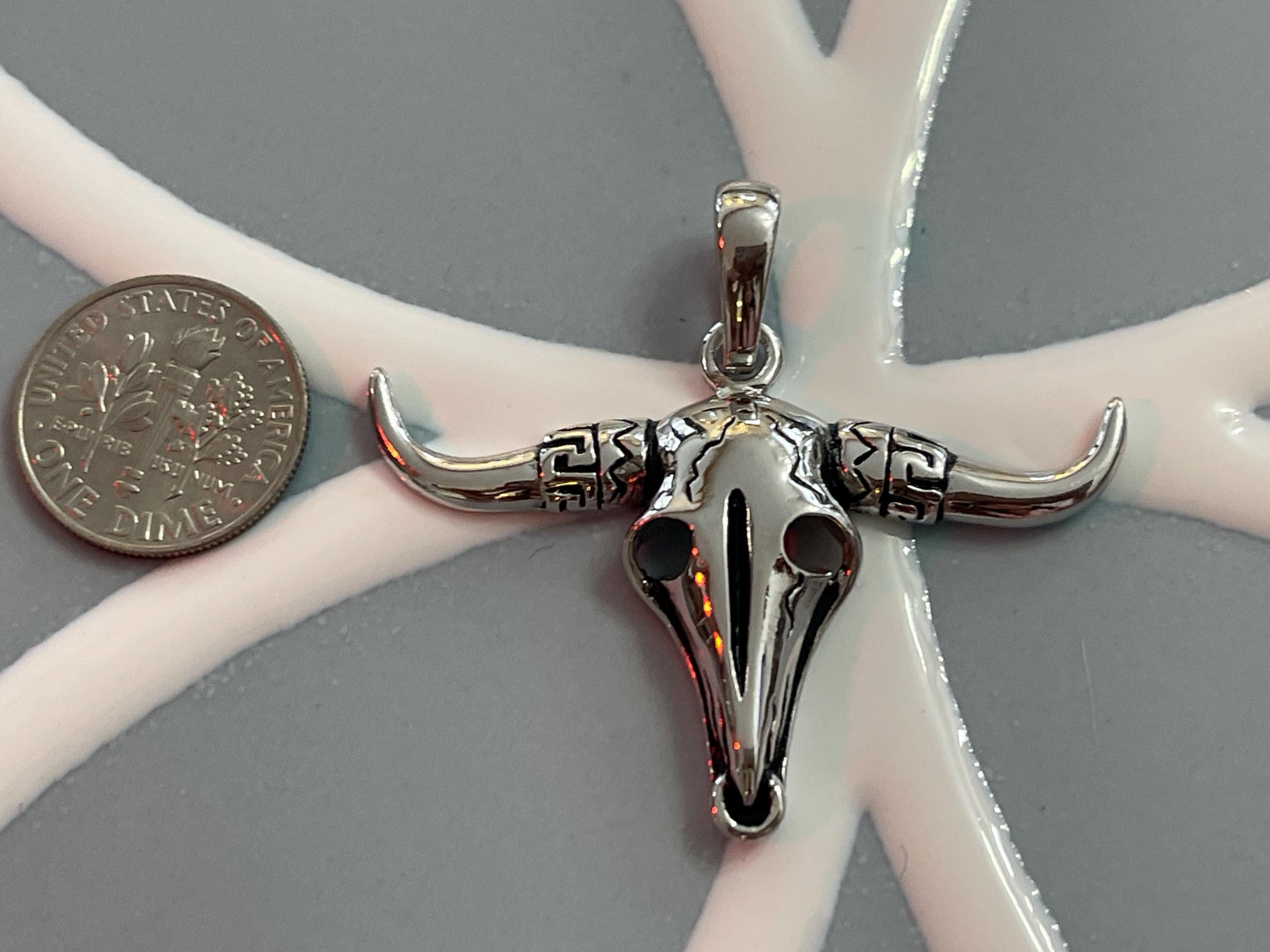 Sterling Silver Antiqued Bull Skull Pendant