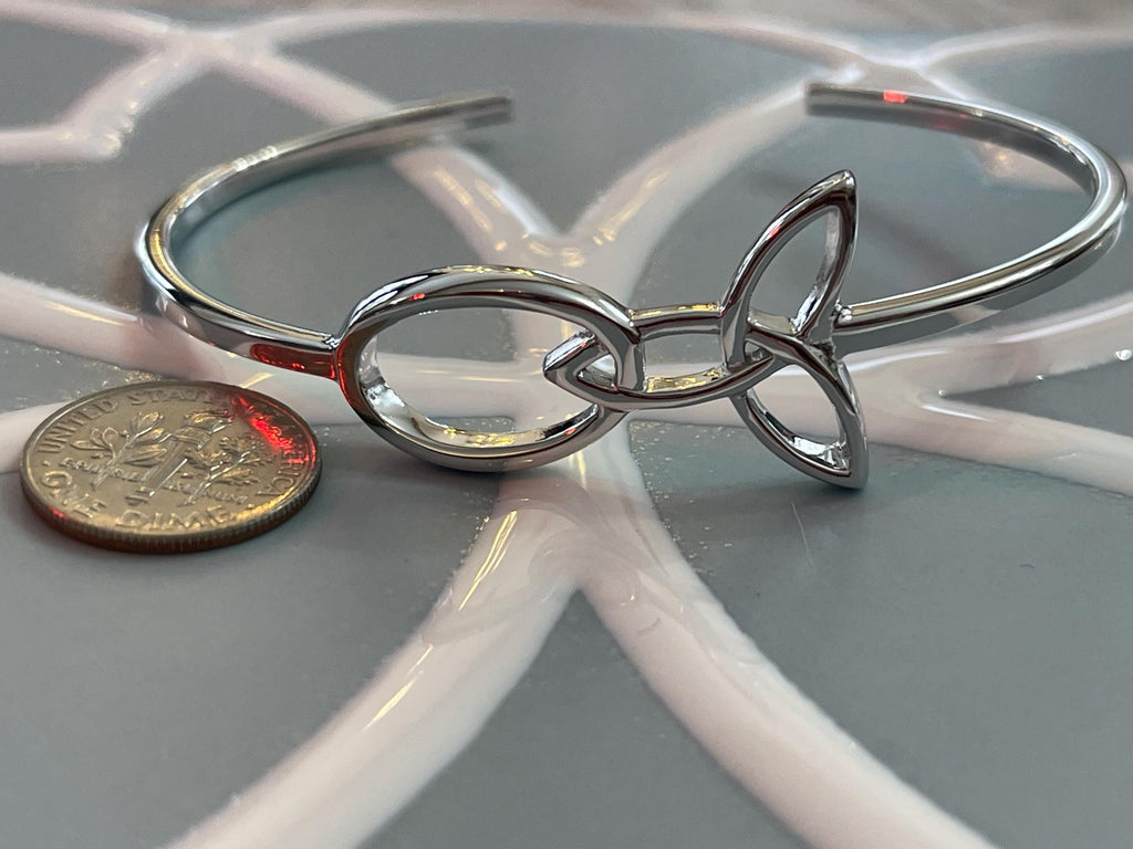 Sterling Silver Trinity Knot Cuff Bangle Bracelet