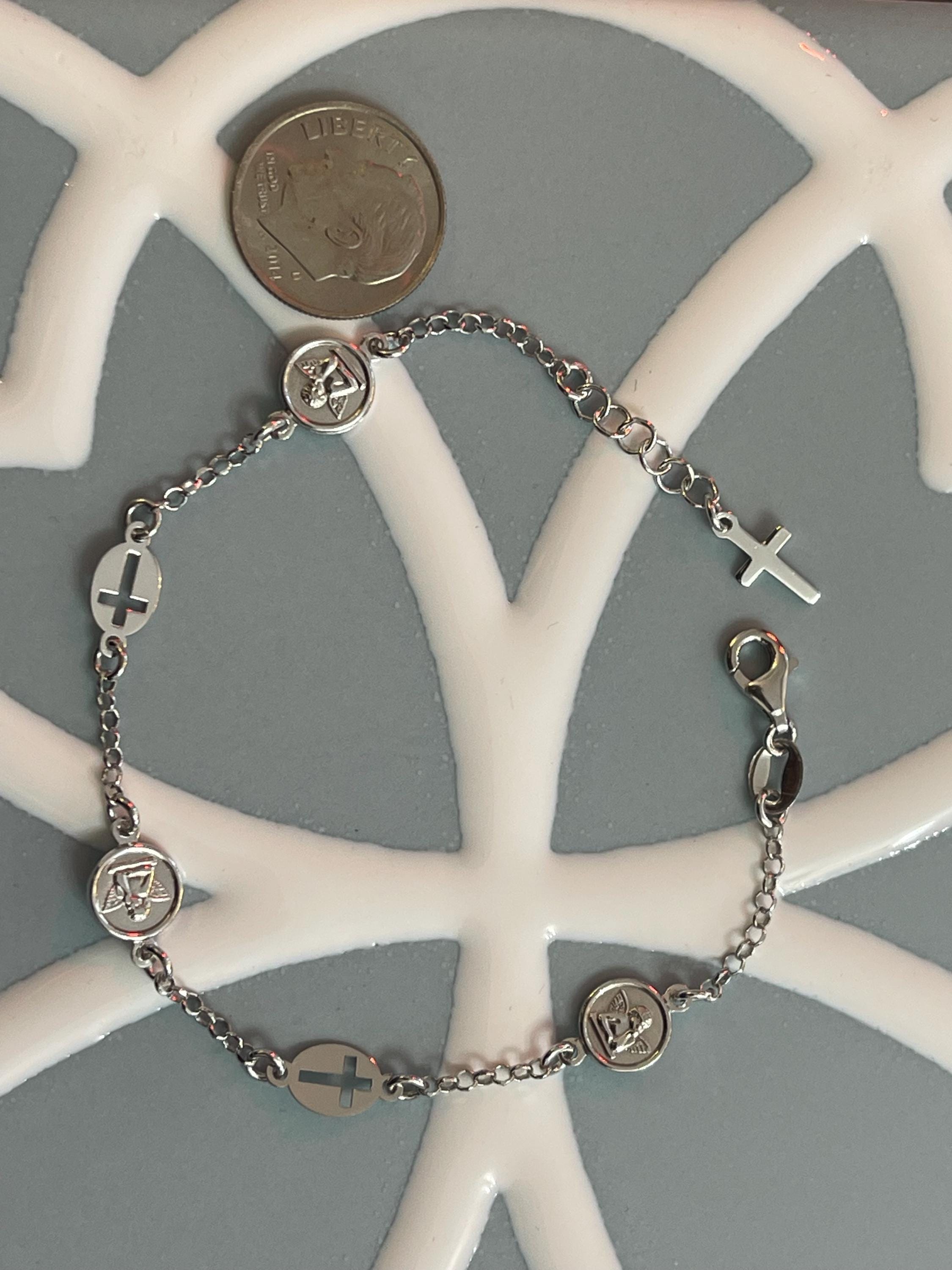Sterling Silver Cross and Angel Bracelet