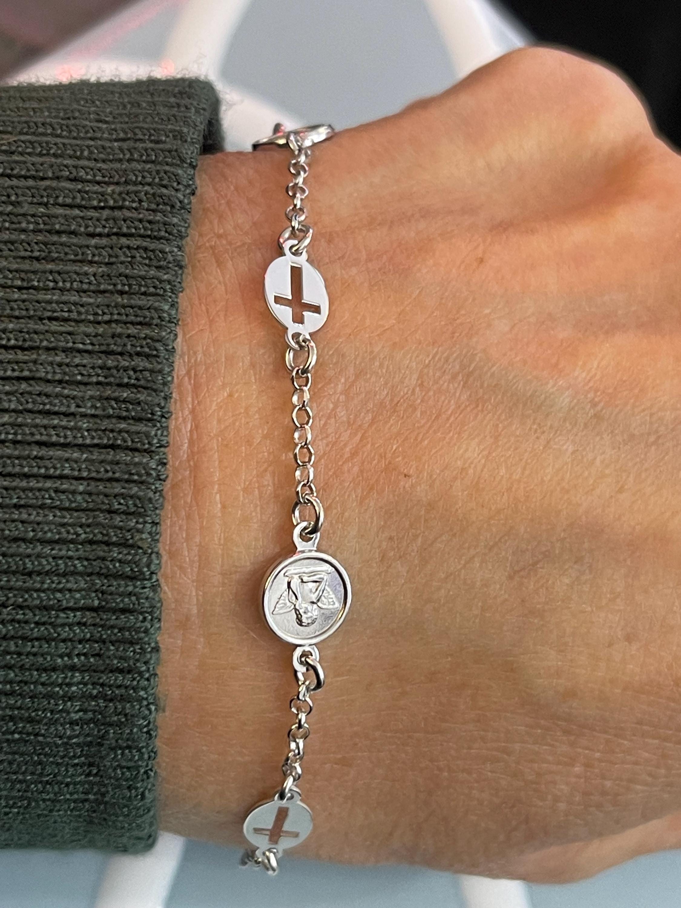 Sterling Silver Cross and Angel Bracelet