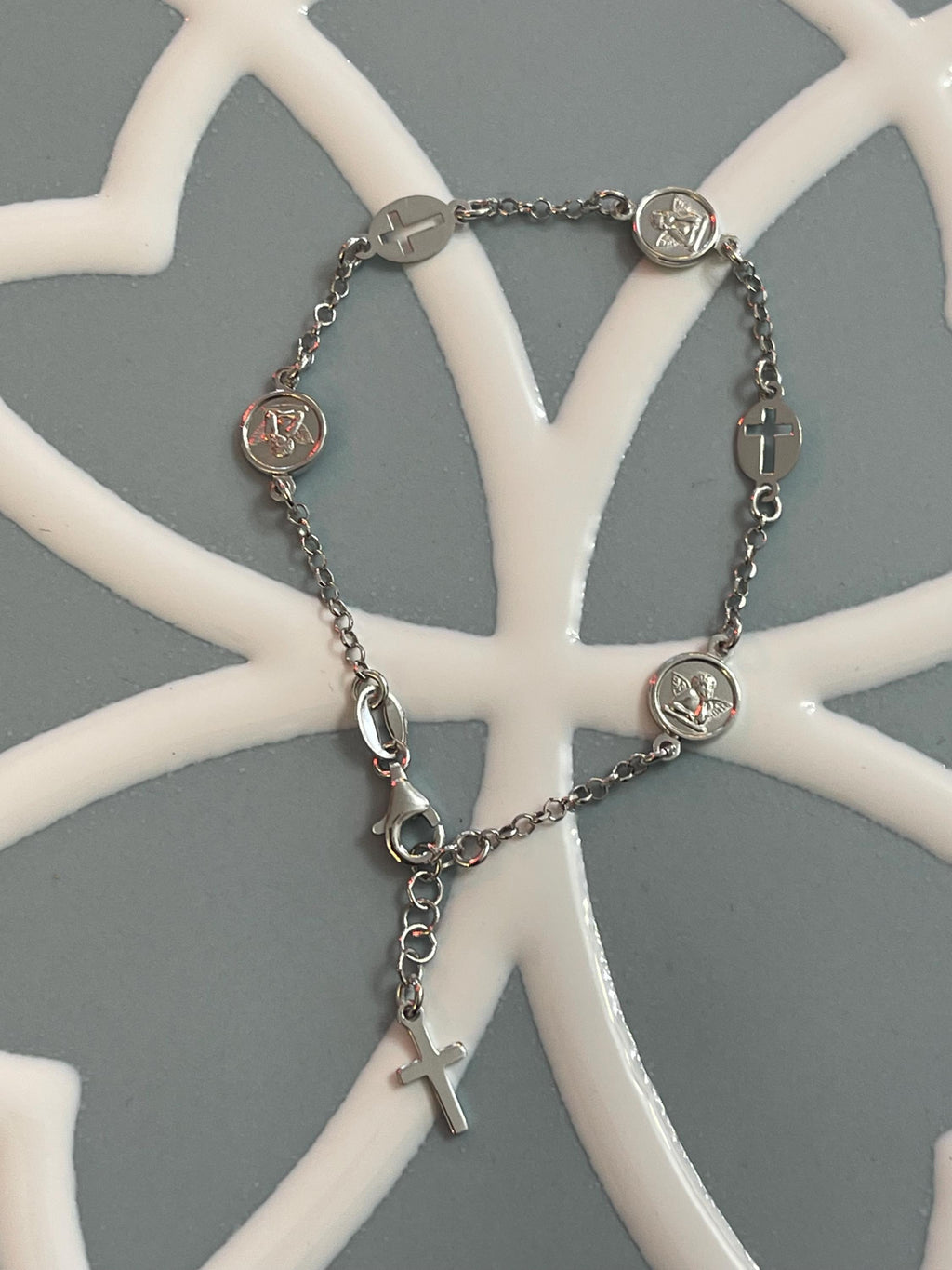 Sterling Silver Cross and Angel Bracelet
