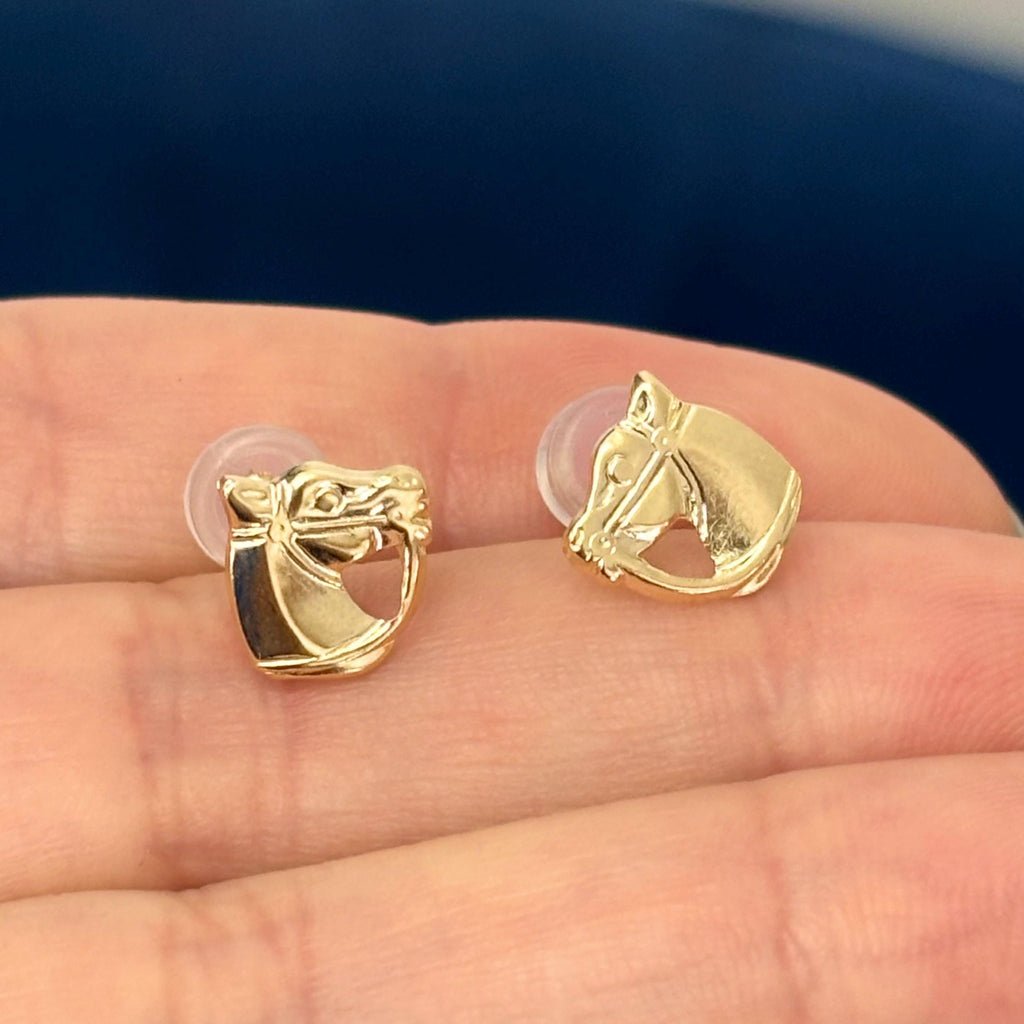14K Yellow Gold Mini Horse Head Stud Earrings