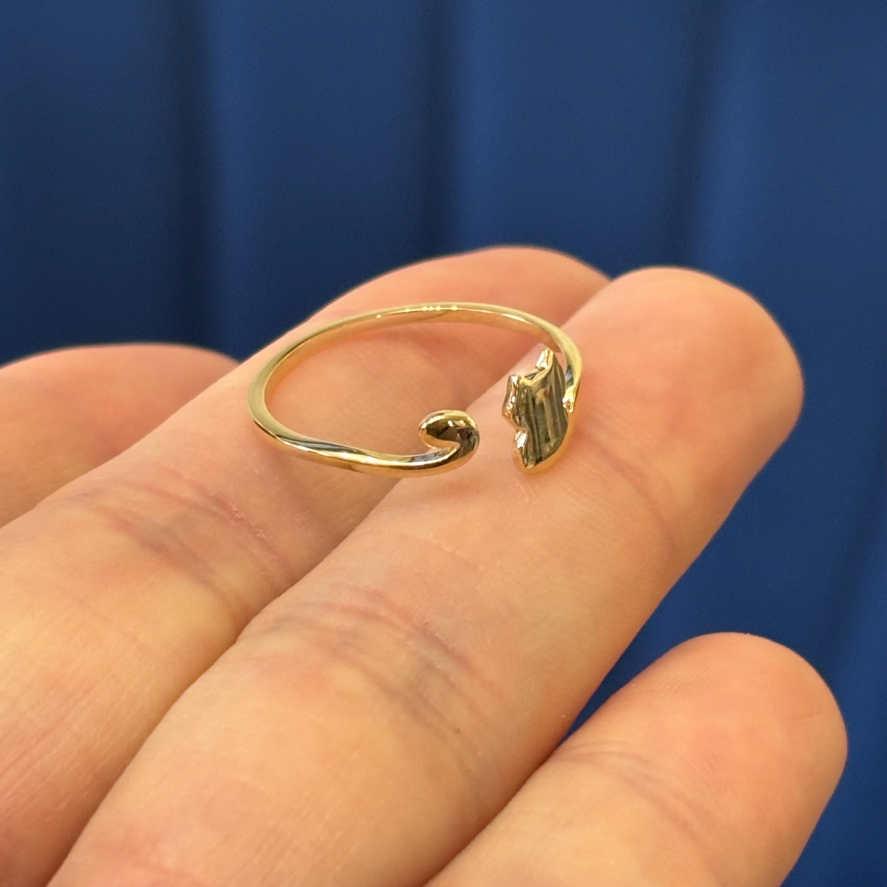 14k Yellow Gold Cat Cuff Ring