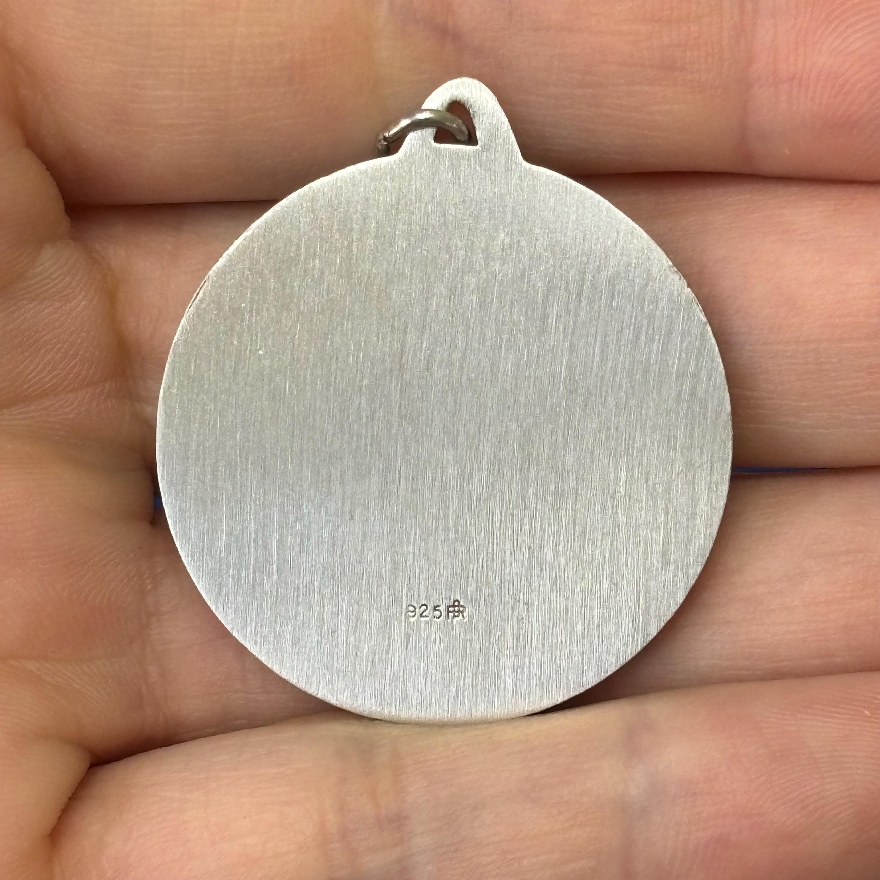 Sterling Silver St Christopher Round Pendant 33mm Matte