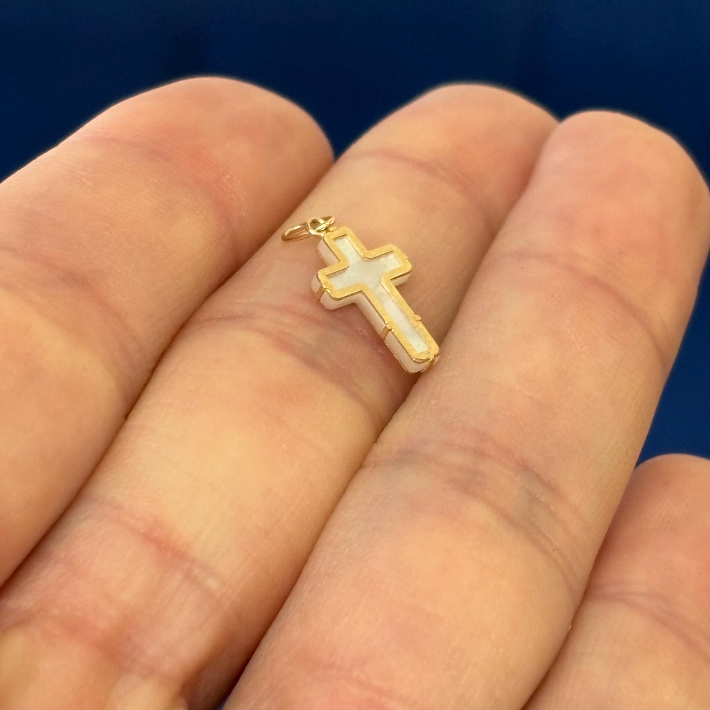 14K Yellow Gold and Mother of Pearl Cross Pendant