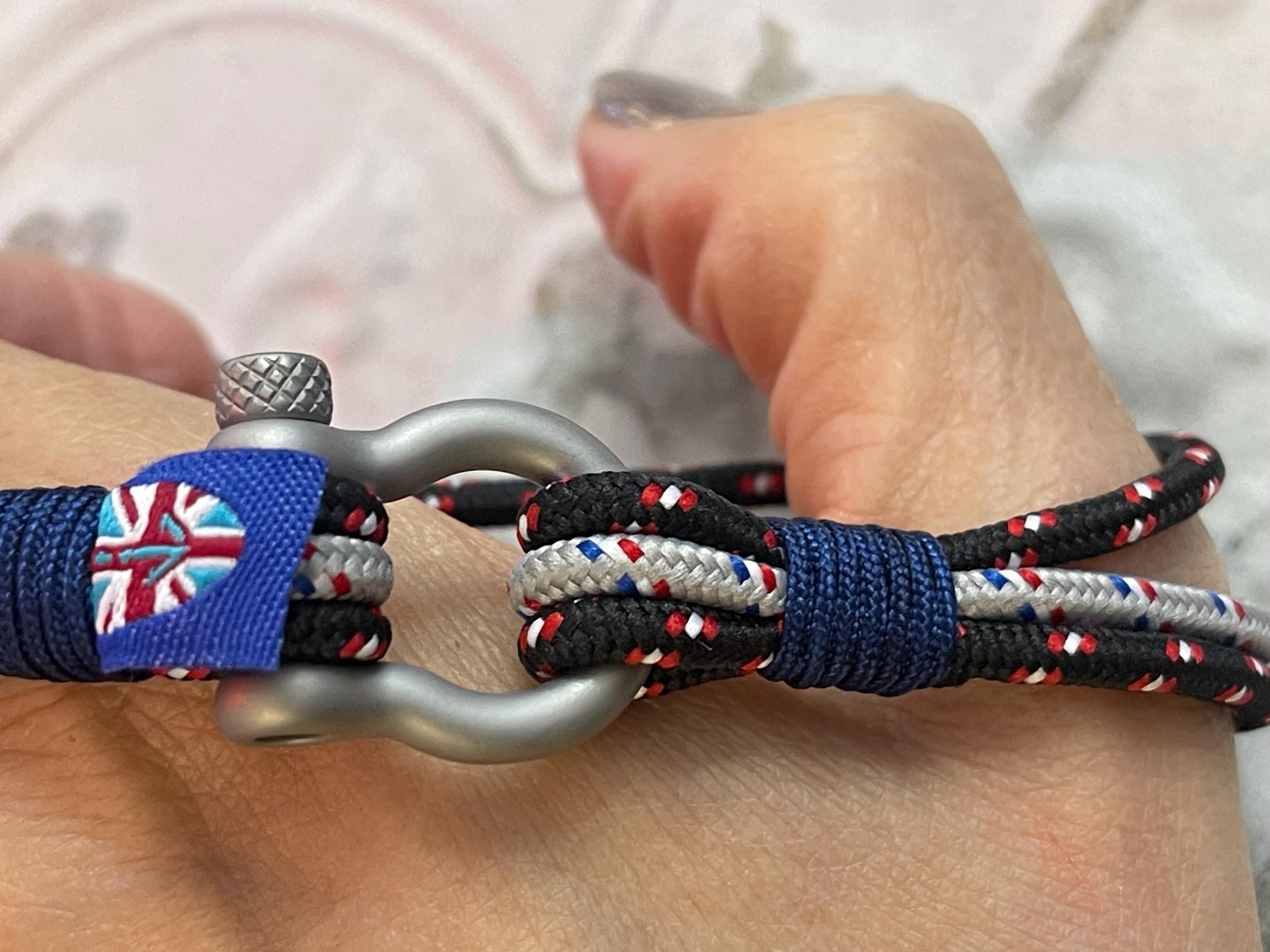 Stainless Steel Red, White, Black and Blue Multi-Strand Bracelet
