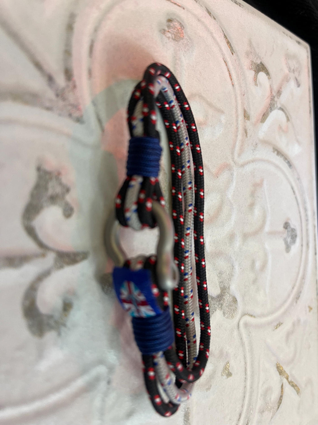Stainless Steel Red, White, Black and Blue Multi-Strand Bracelet