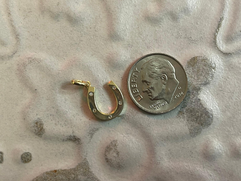 14K CZ Horseshoe Pendant