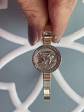 Sterling Silver with 14K Gold Accent St Christopher Polished Bangle Bracelet