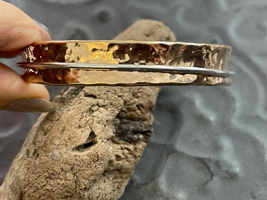 Copper Bangle Bracelet with Sterling Silver Moveable Ring