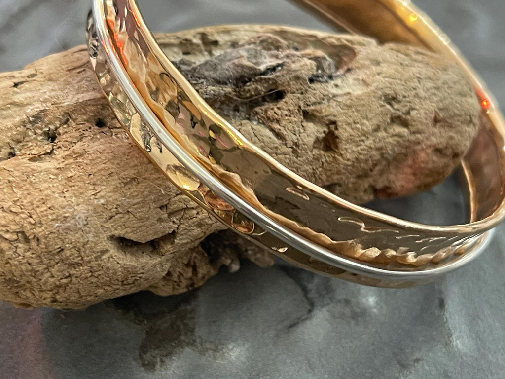 Copper Bangle Bracelet with Sterling Silver Moveable Ring