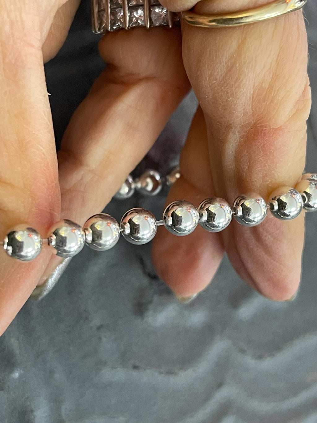 Sterling Silver Beaded Stretch Bangle Bracelet