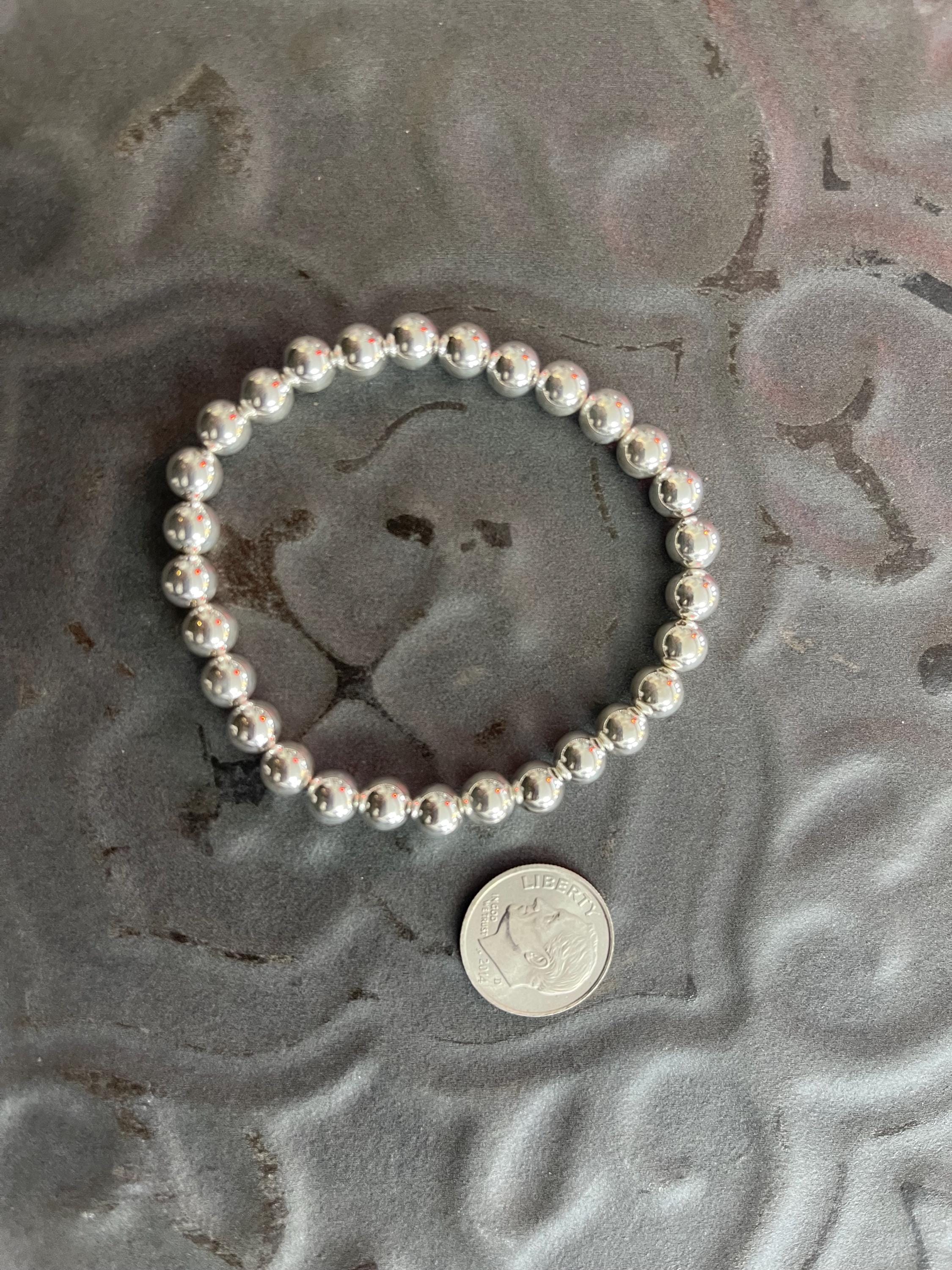 Sterling Silver Beaded Stretch Bangle Bracelet