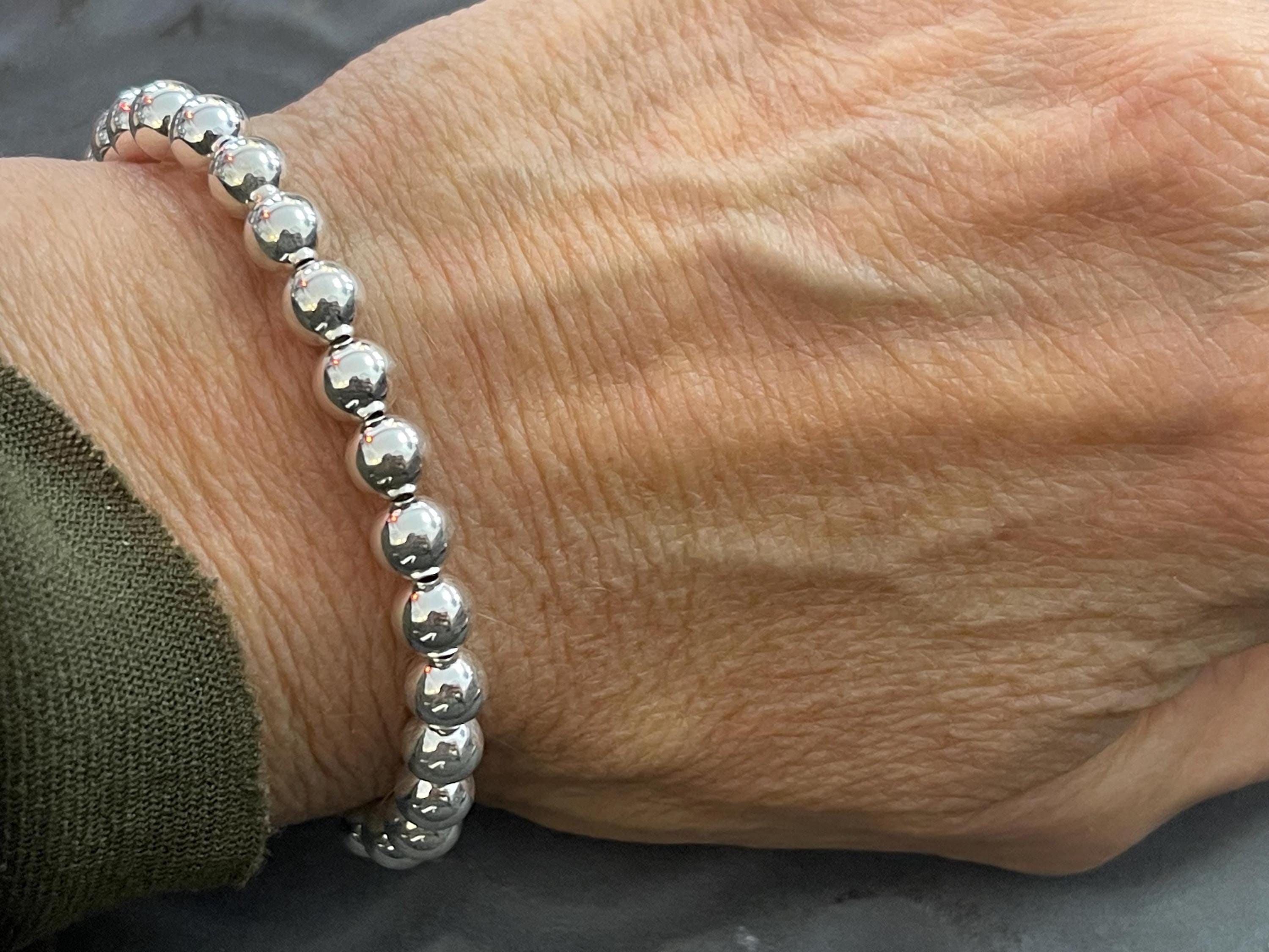 Sterling Silver Beaded Stretch Bangle Bracelet