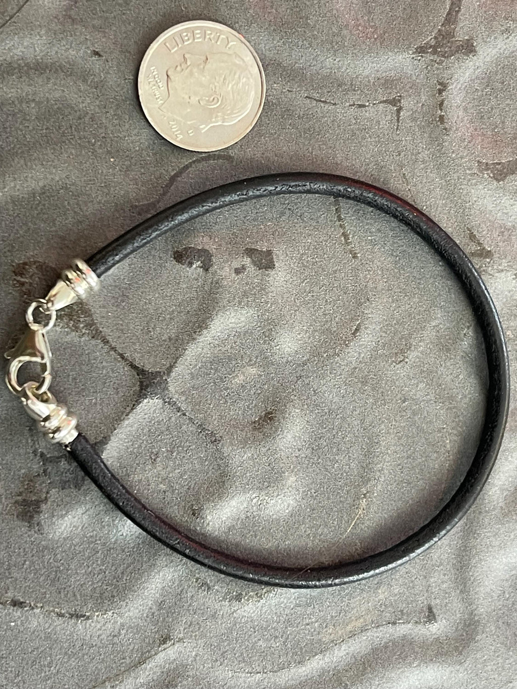 Black Leather Cord Bracelet with Sterling Silver Threaded Clasp
