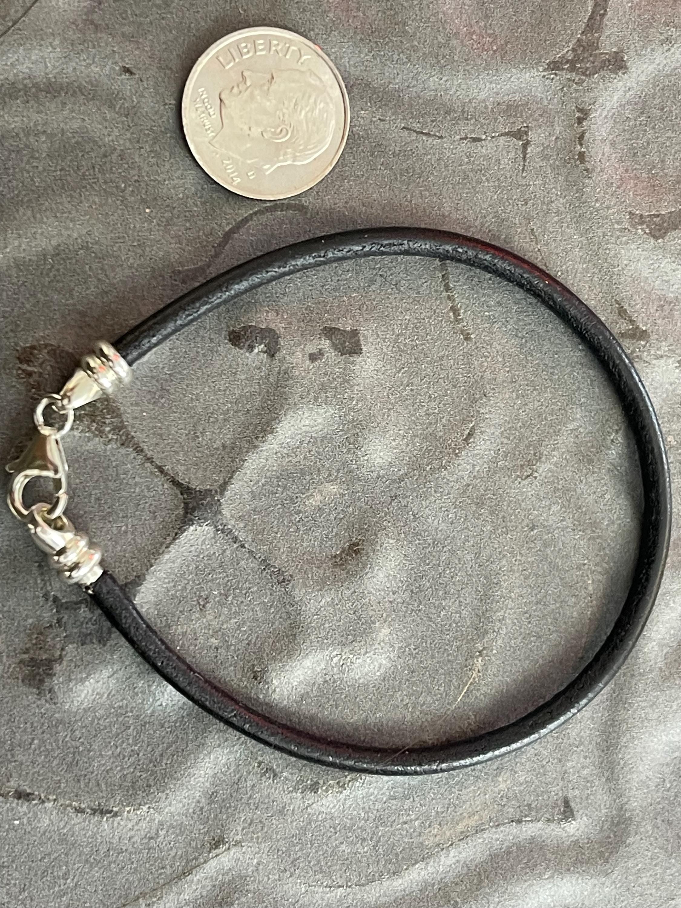 Black Leather Cord Bracelet with Sterling Silver Threaded Clasp