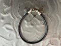 Black Leather Cord Bracelet with Sterling Silver Threaded Clasp