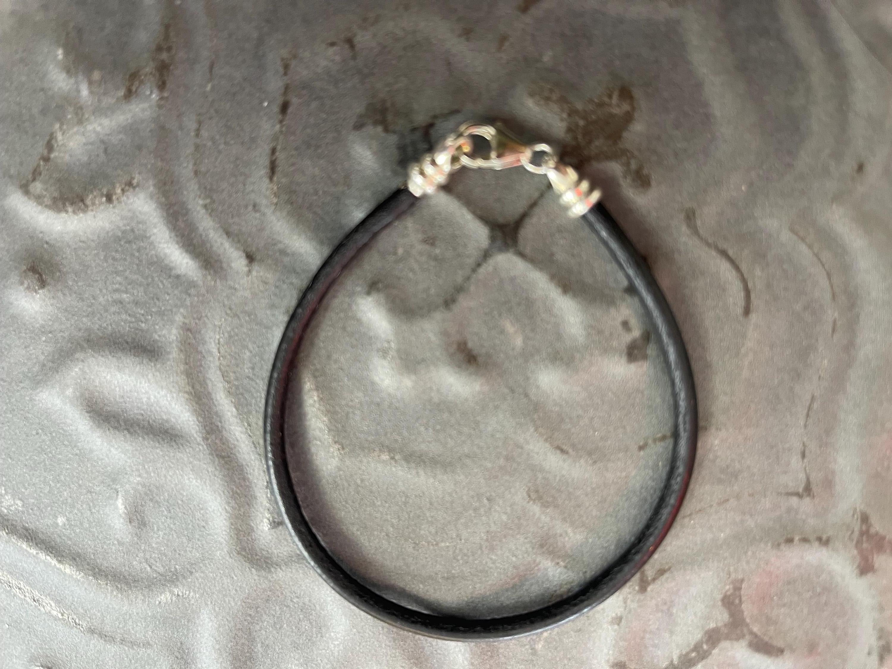 Black Leather Cord Bracelet with Sterling Silver Threaded Clasp