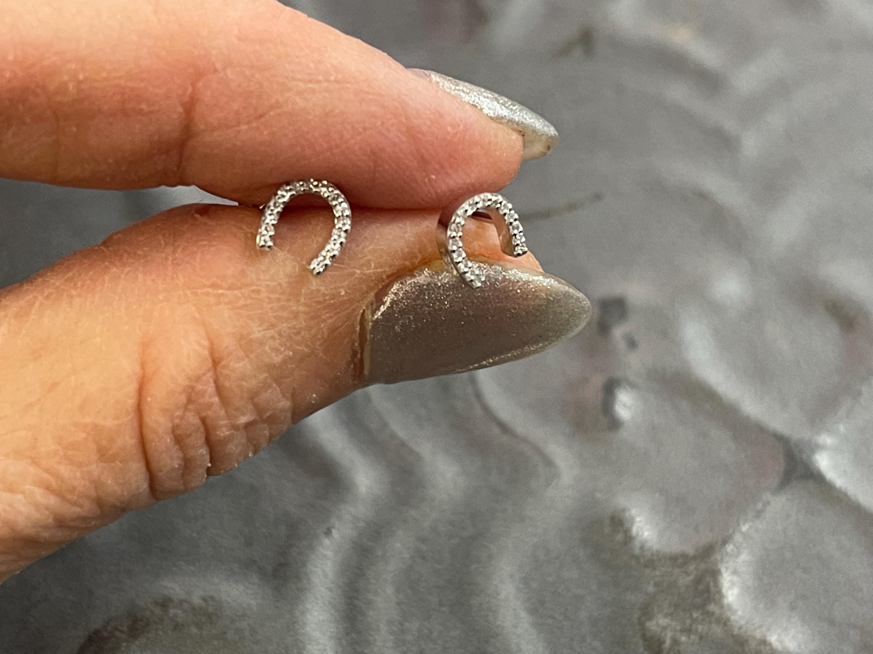 14K White Gold Diamond-Set Horseshoe Post Earrings