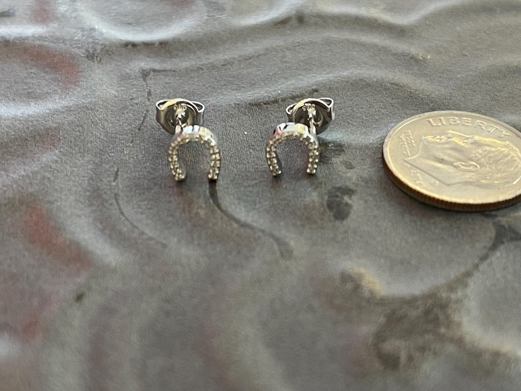 14K White Gold Diamond-Set Horseshoe Post Earrings