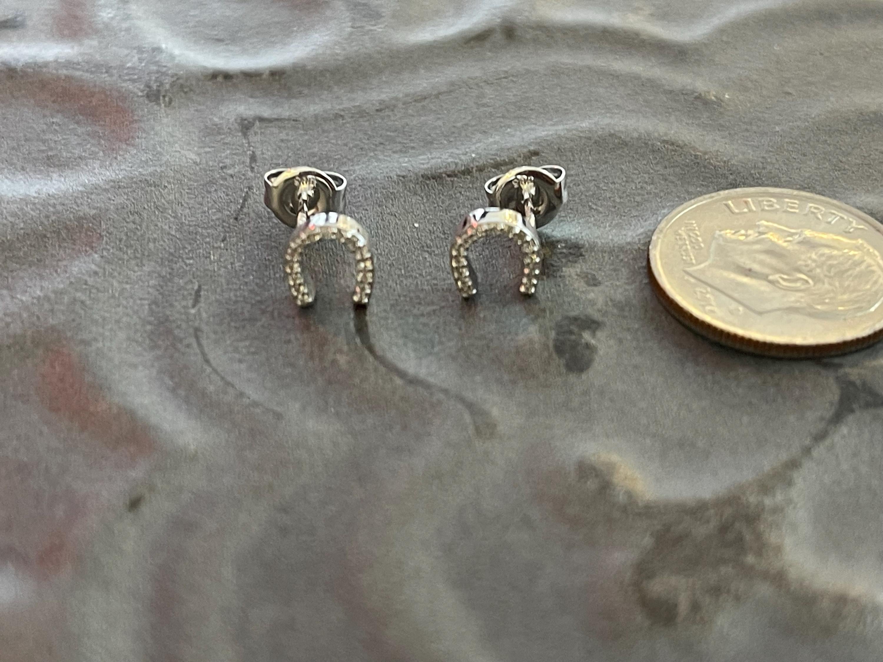 14K White Gold Diamond-Set Horseshoe Post Earrings