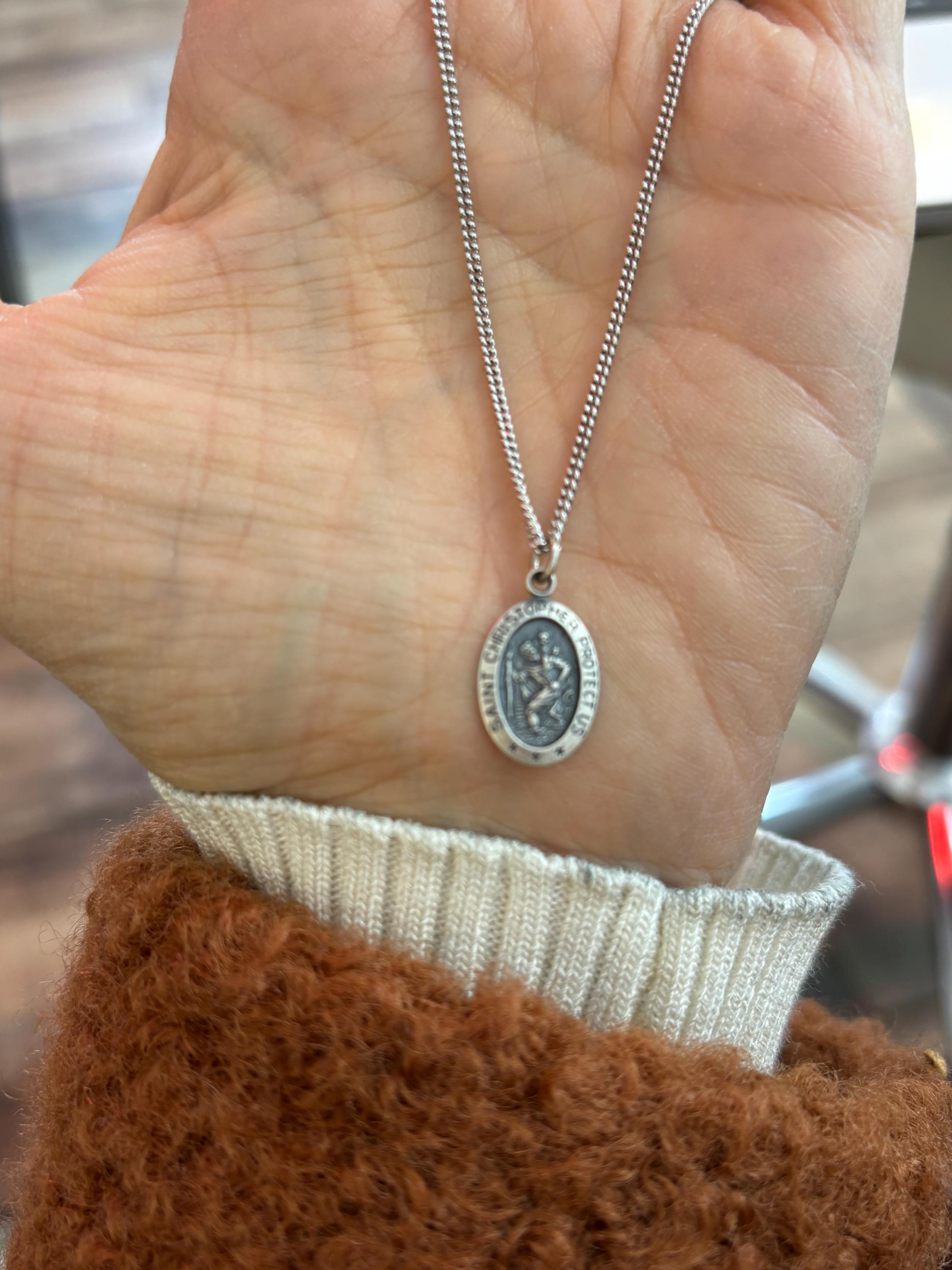 Sterling Silver St Christopher Oval Charm Pendant 18mm x 10mm Small with 20” Necklace