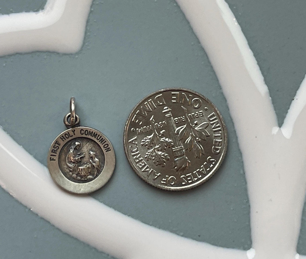 Sterling Silver 12 mm First Communion Medal Charm Pendant