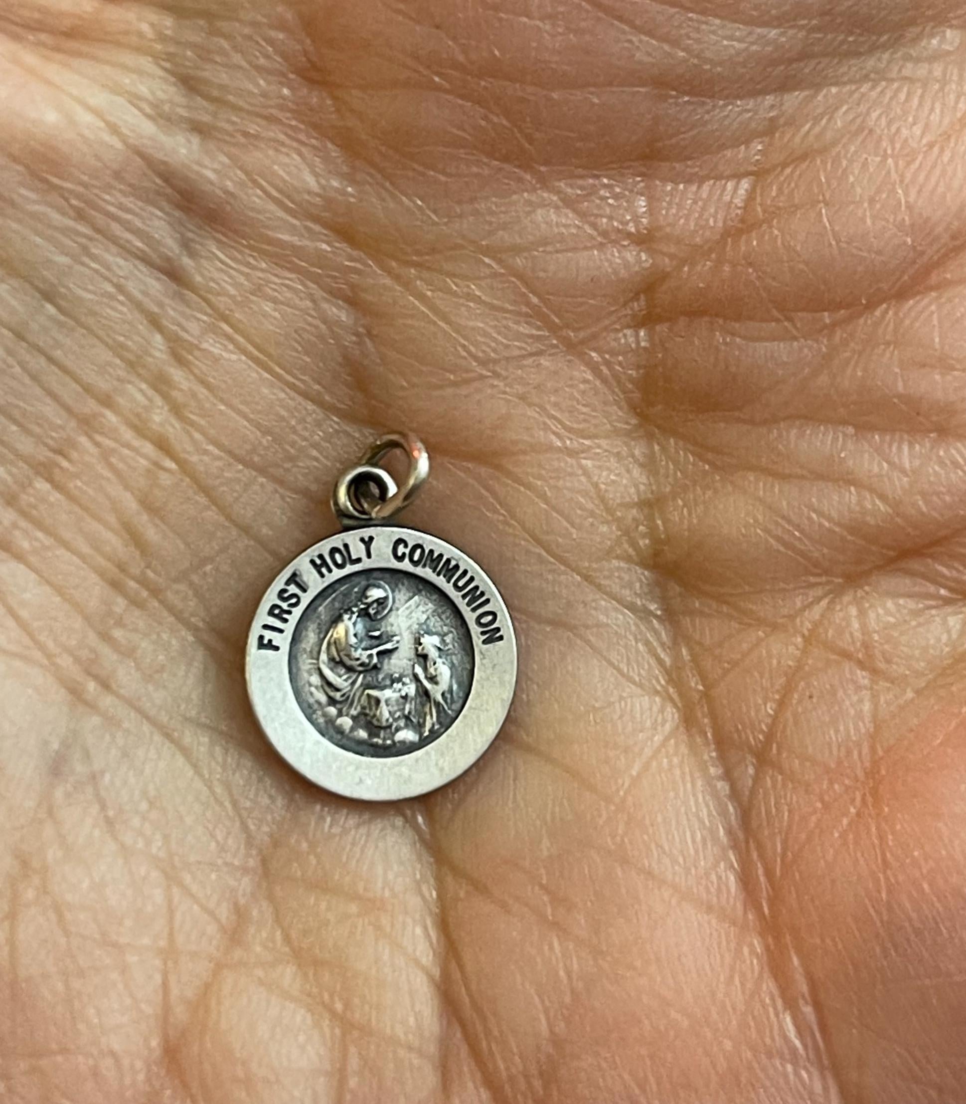 Sterling Silver 12 mm First Communion Medal Charm Pendant