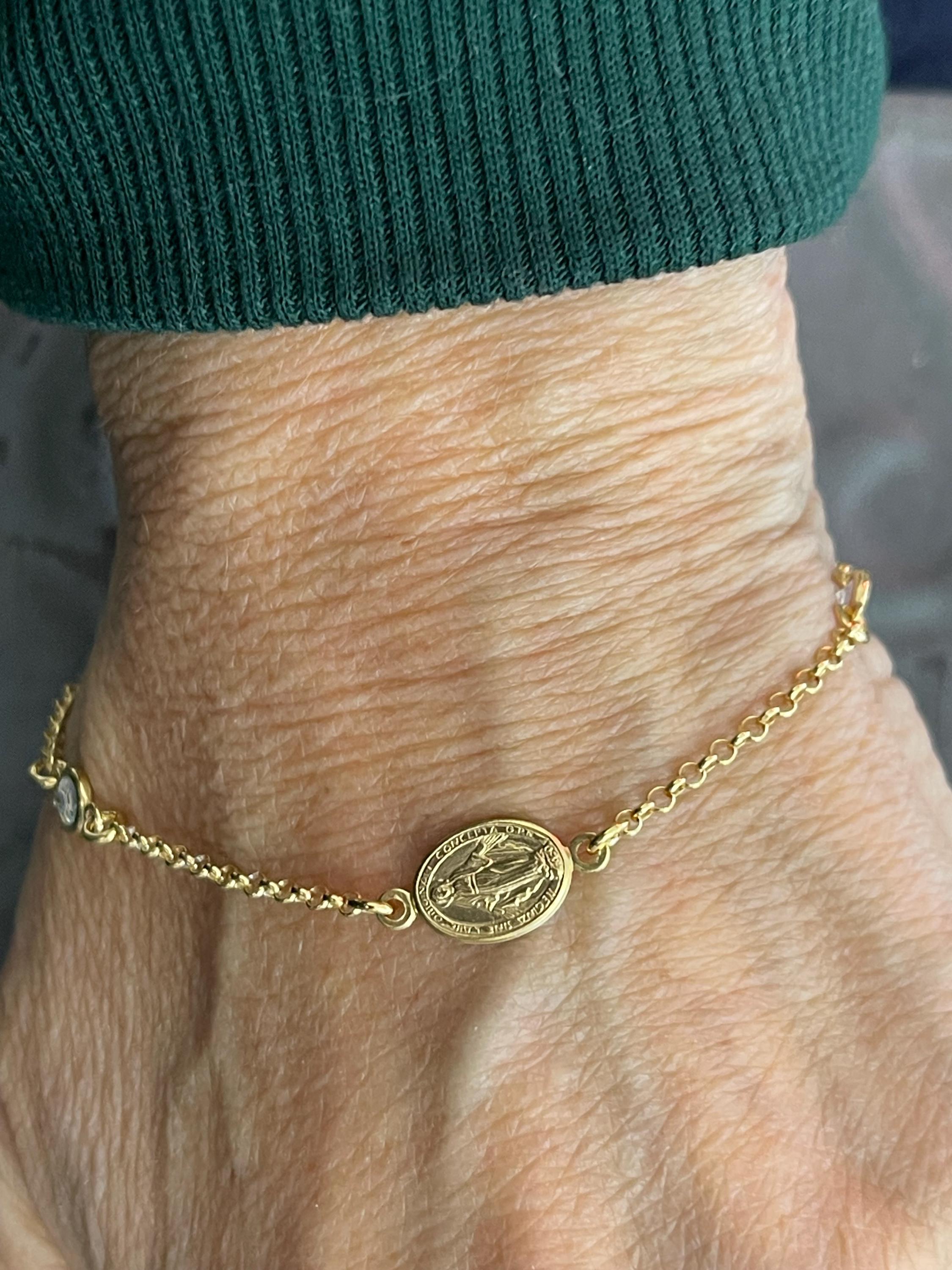 Sterling Silver Gold-Plated Cubic Zirconia Set with Cross & Our Lady of Guadalupe Bracelet