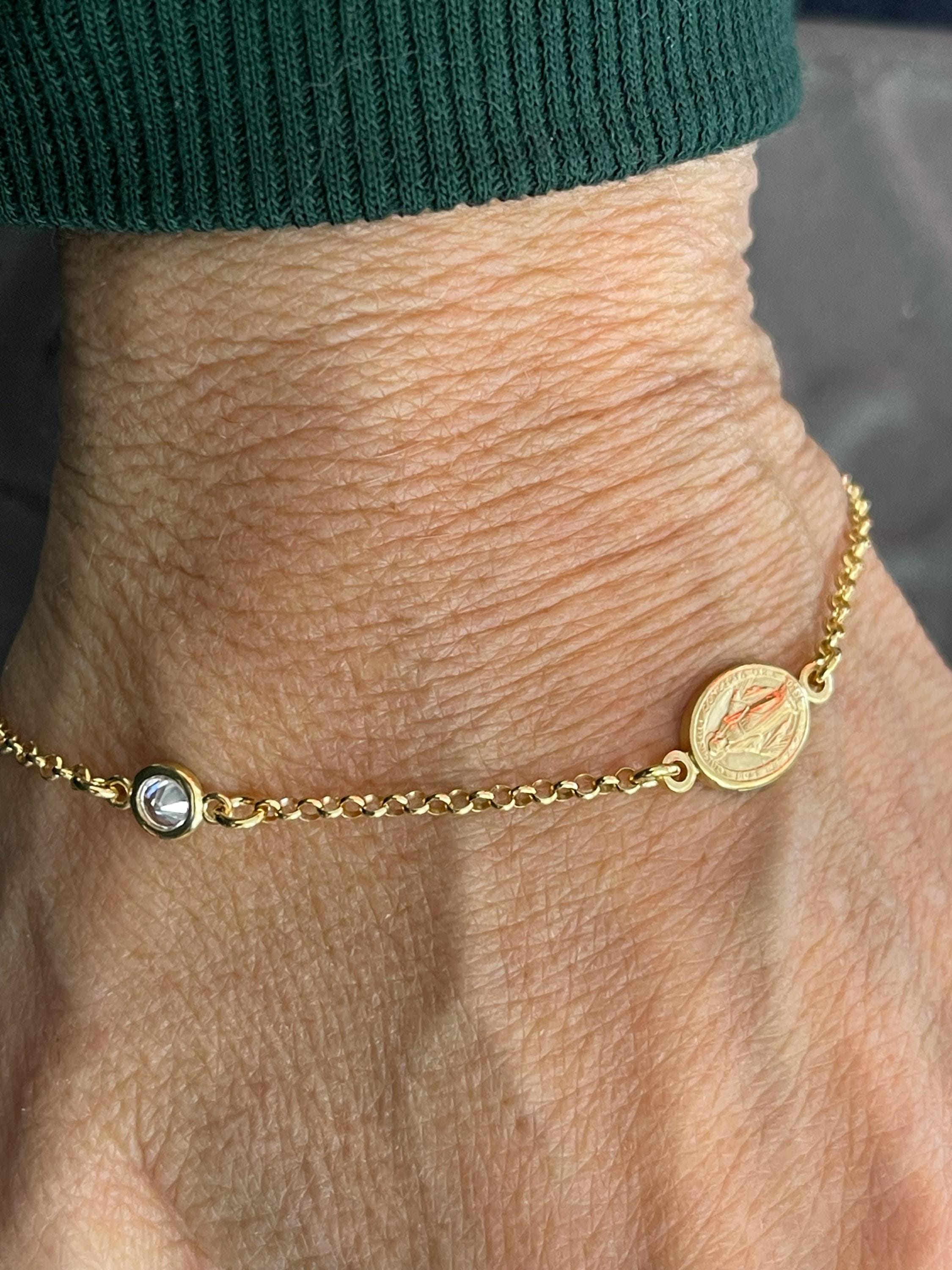 Sterling Silver Gold-Plated Cubic Zirconia Set with Cross & Our Lady of Guadalupe Bracelet