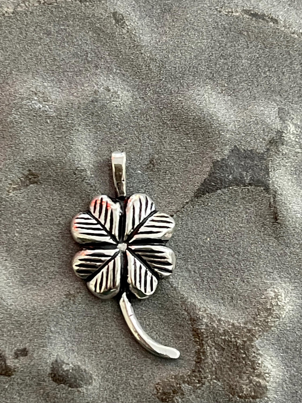 Sterling Silver Polished Textured Clover Chain Slide