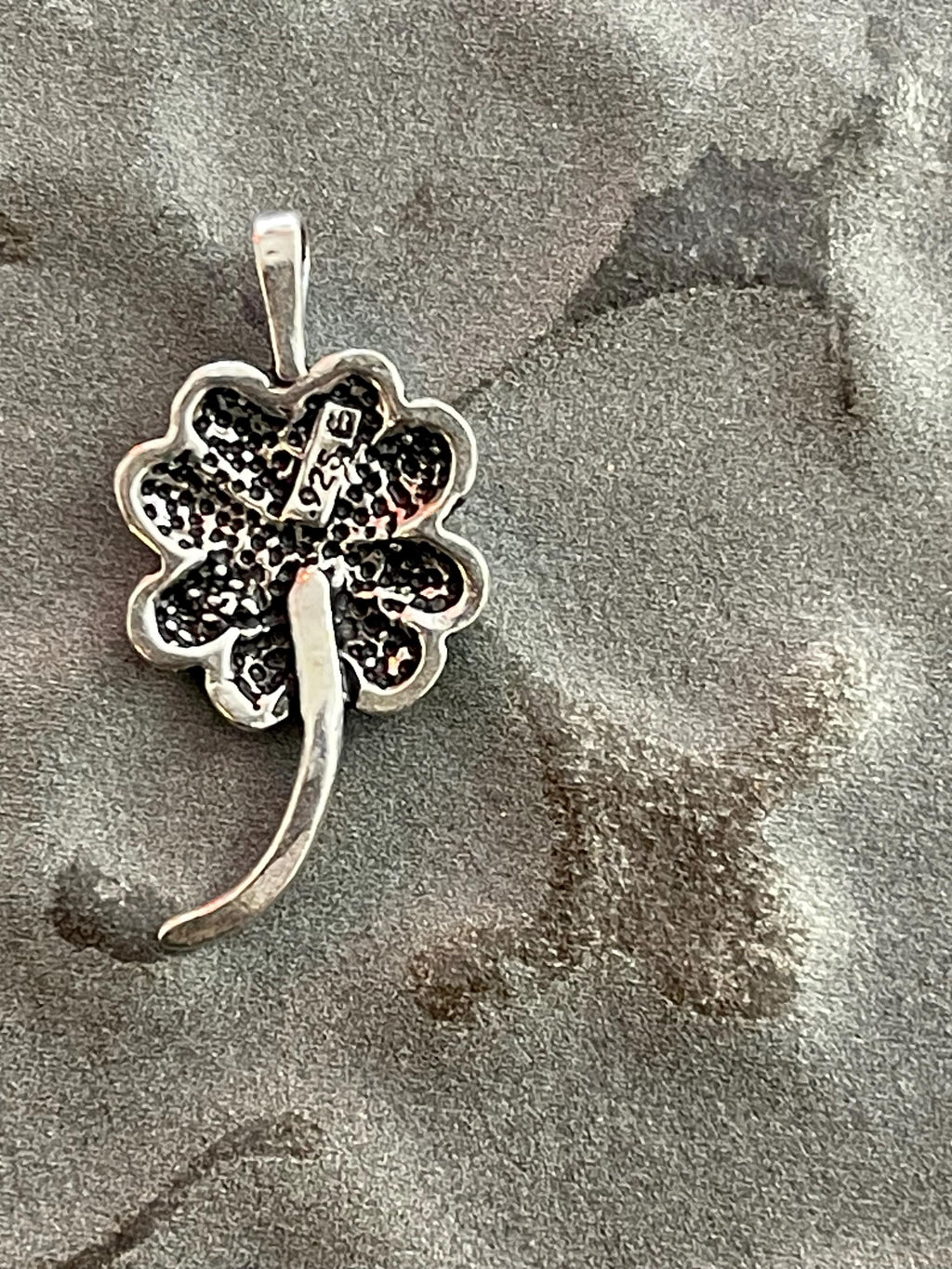 Sterling Silver Polished Textured Clover Chain Slide