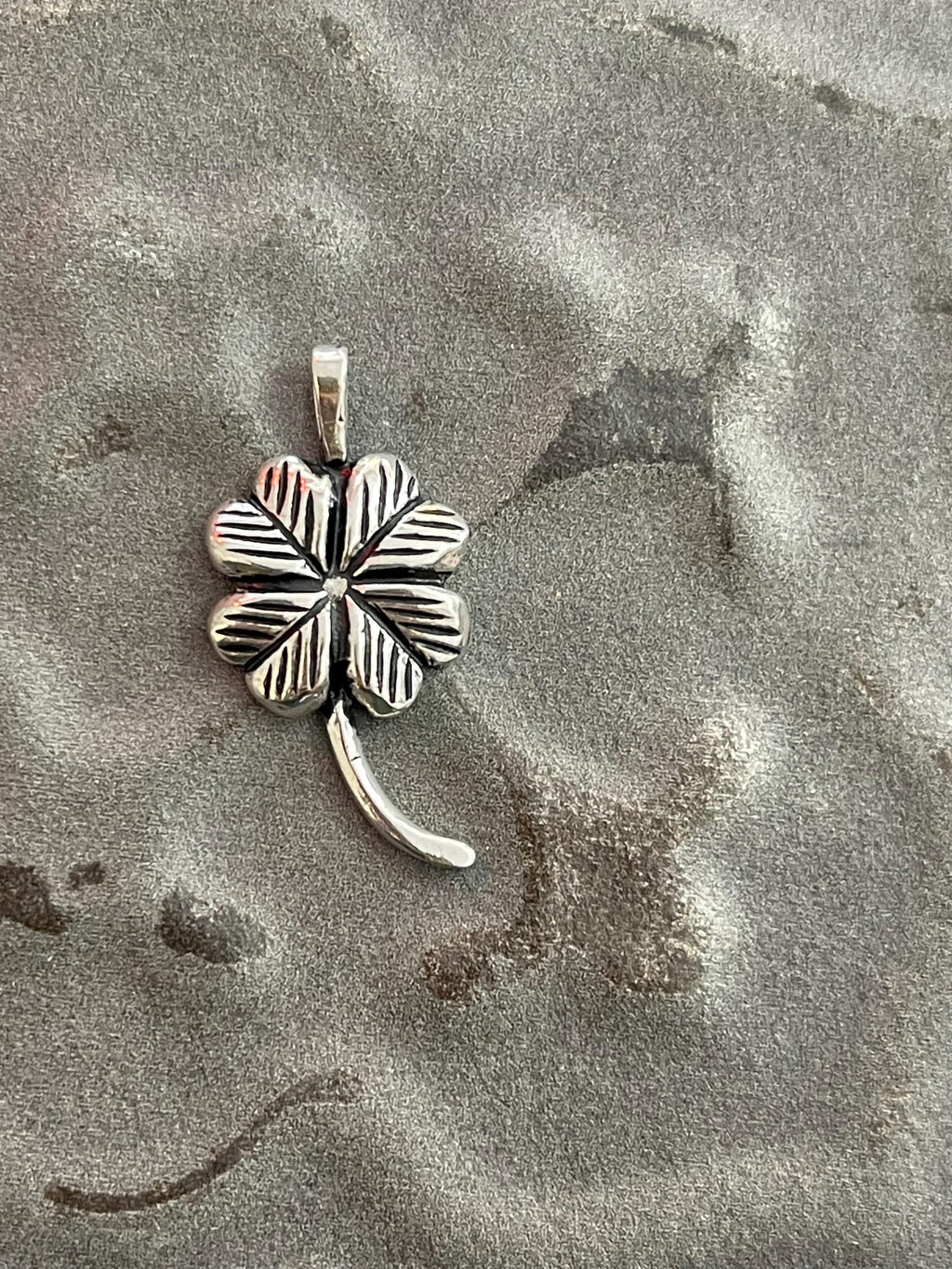Sterling Silver Polished Textured Clover Chain Slide