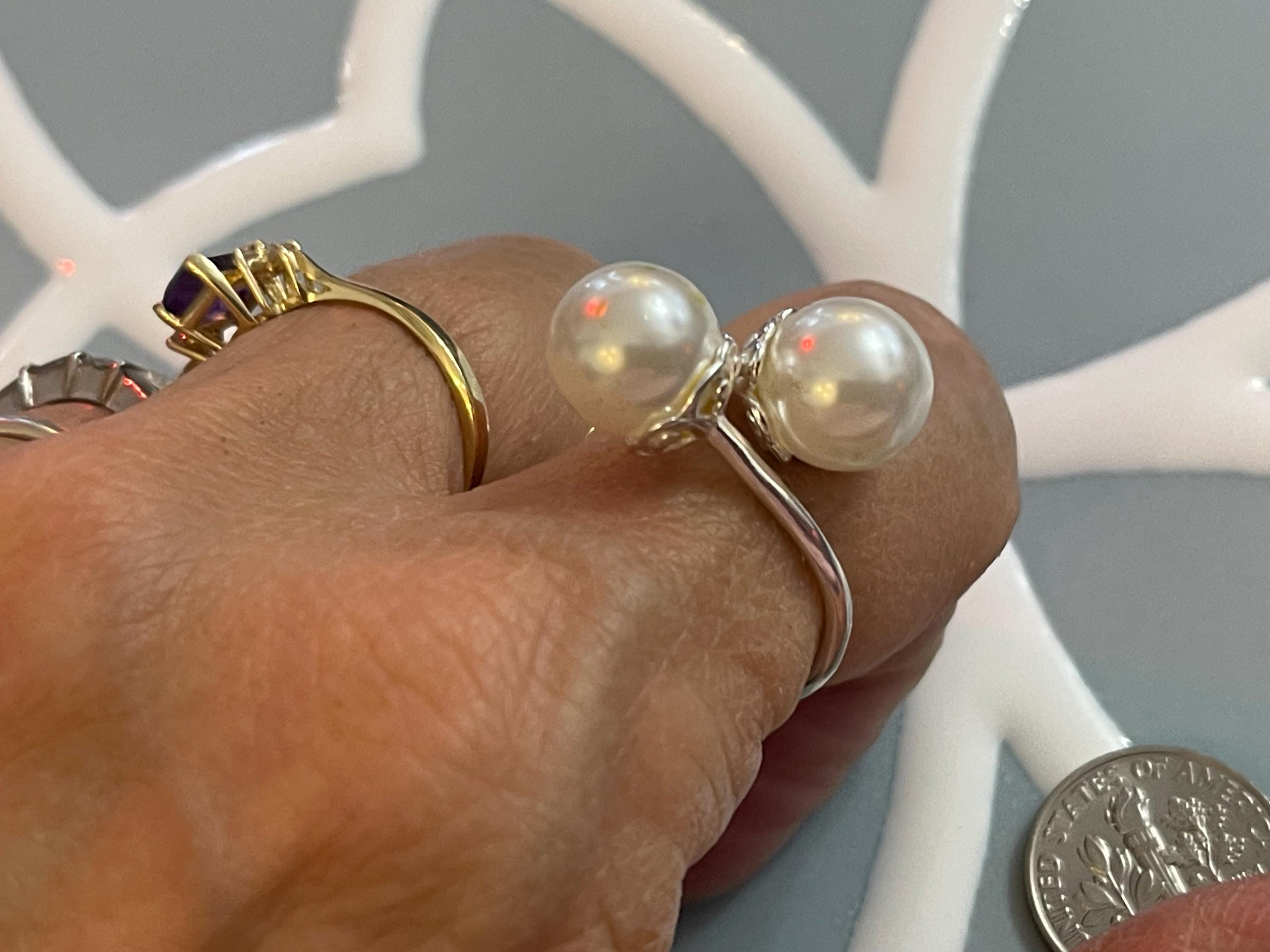 Sterling Silver Polished Faux Double Pearl Ring
