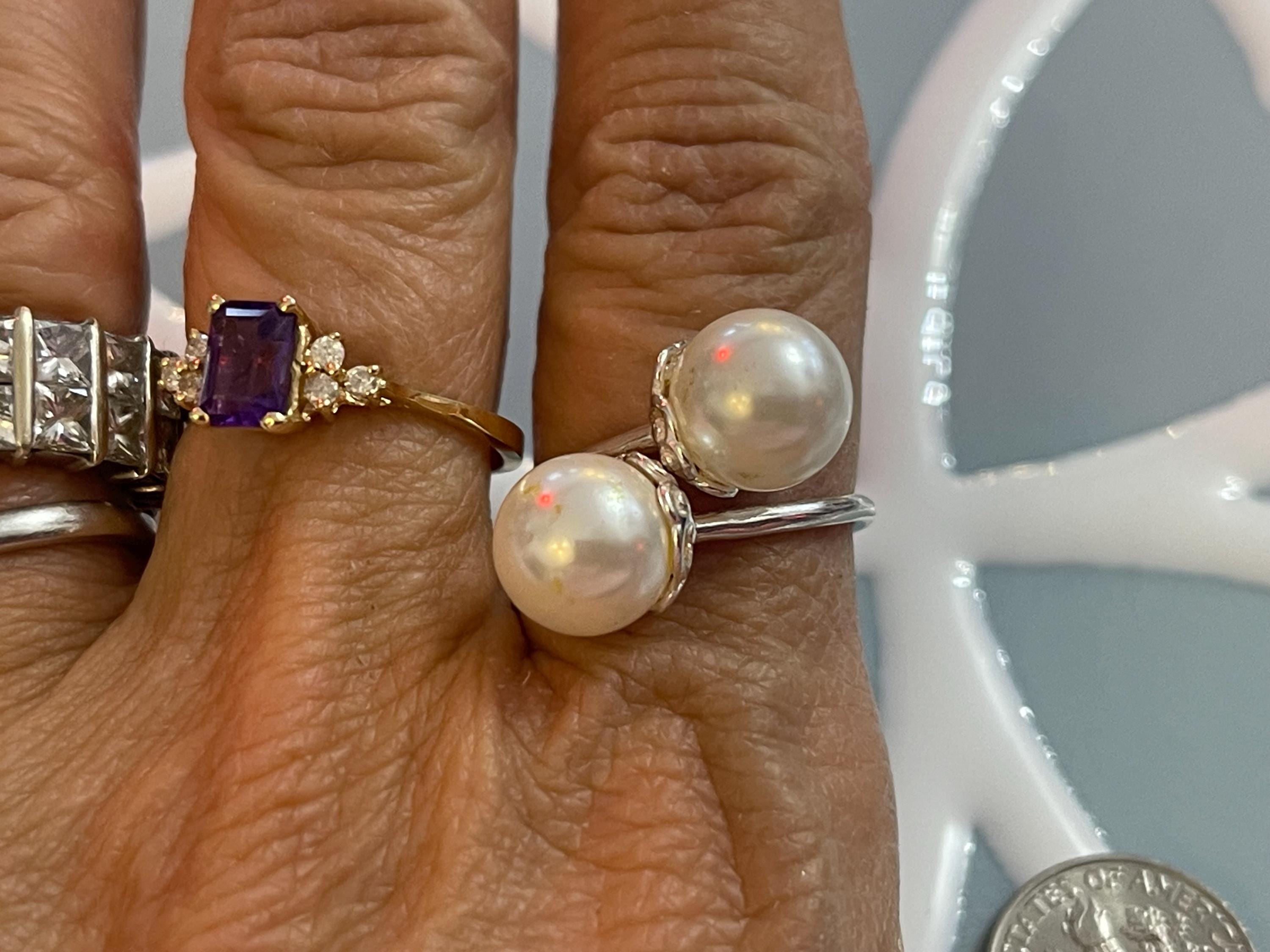 Sterling Silver Polished Faux Double Pearl Ring