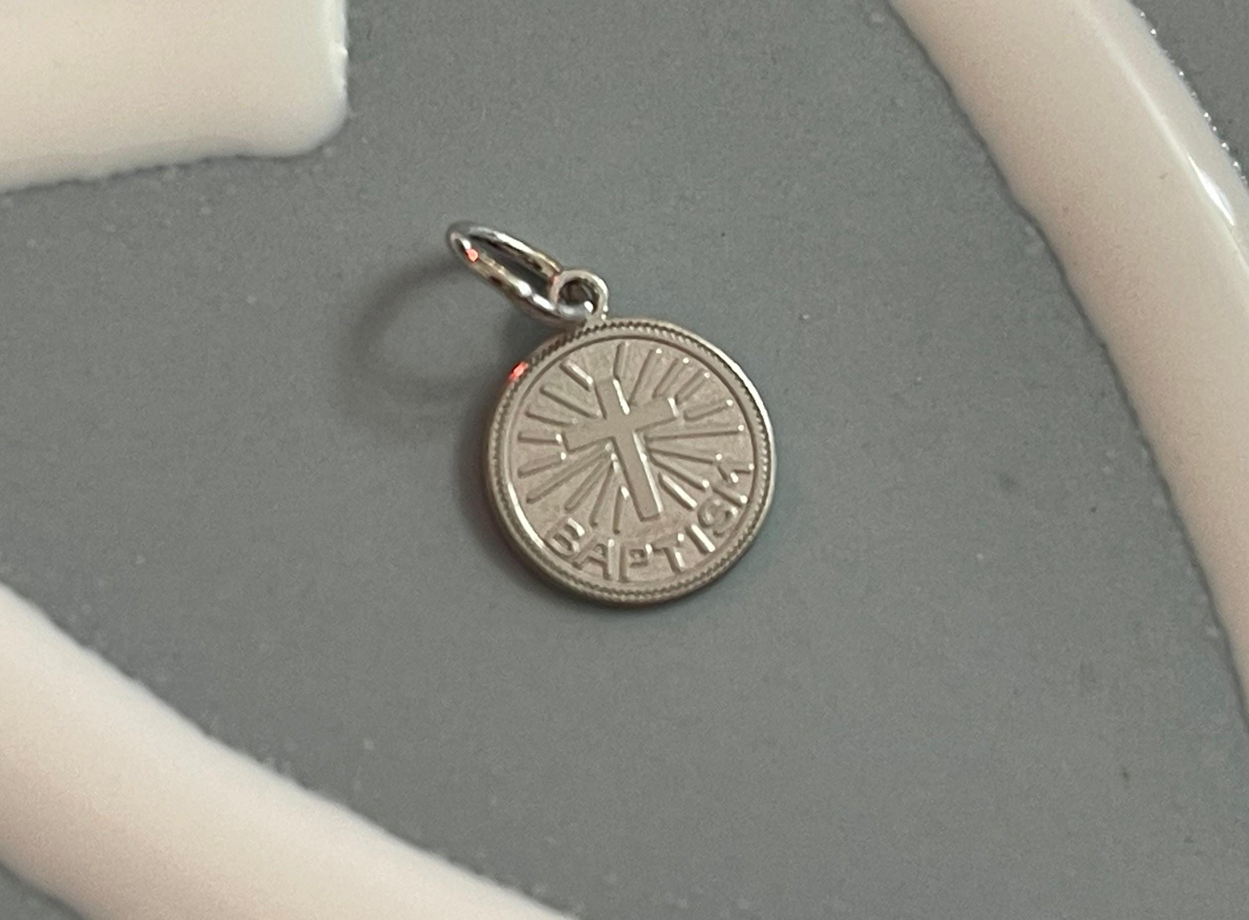 Sterling Silver Cross Baptism Disc Charm