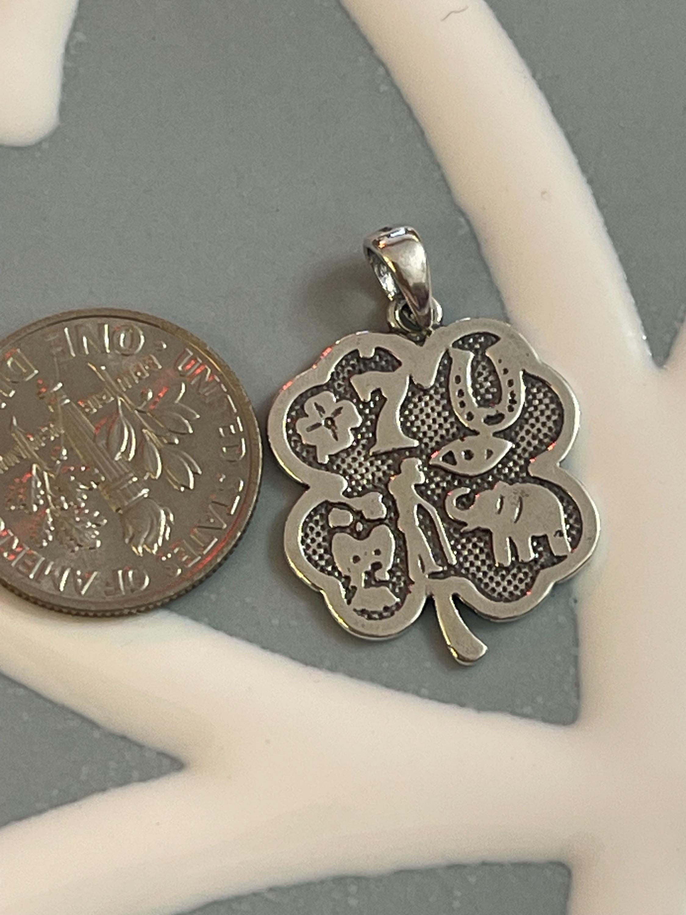 Sterling Silver Antiqued Good Luck Clover Charm Pendant